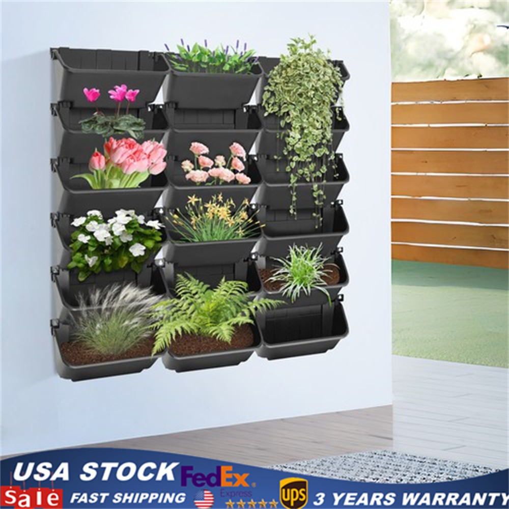 18 Pcs 12.99*5.51*7.28in 13.62lbs Black PP Hanging Vertical Wall Garden Planters