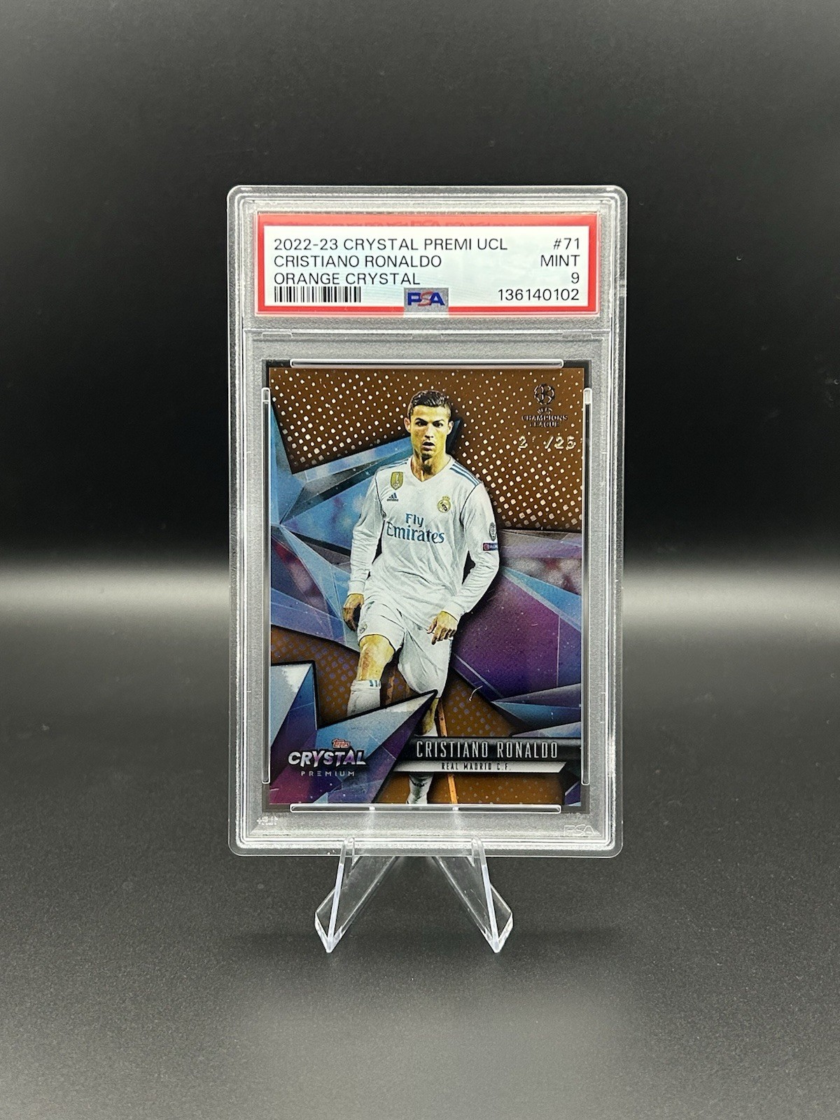 2022-23 Topps Crystal Premium UCL Cristiano Ronaldo #71 Orange Crystal /25 PSA 9