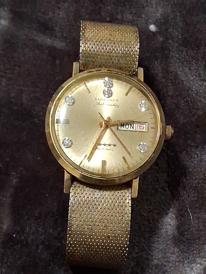 RARE Vintage 10K GF Longines 5 Star Admiral Diamond Watch W/Ox Blood Dial