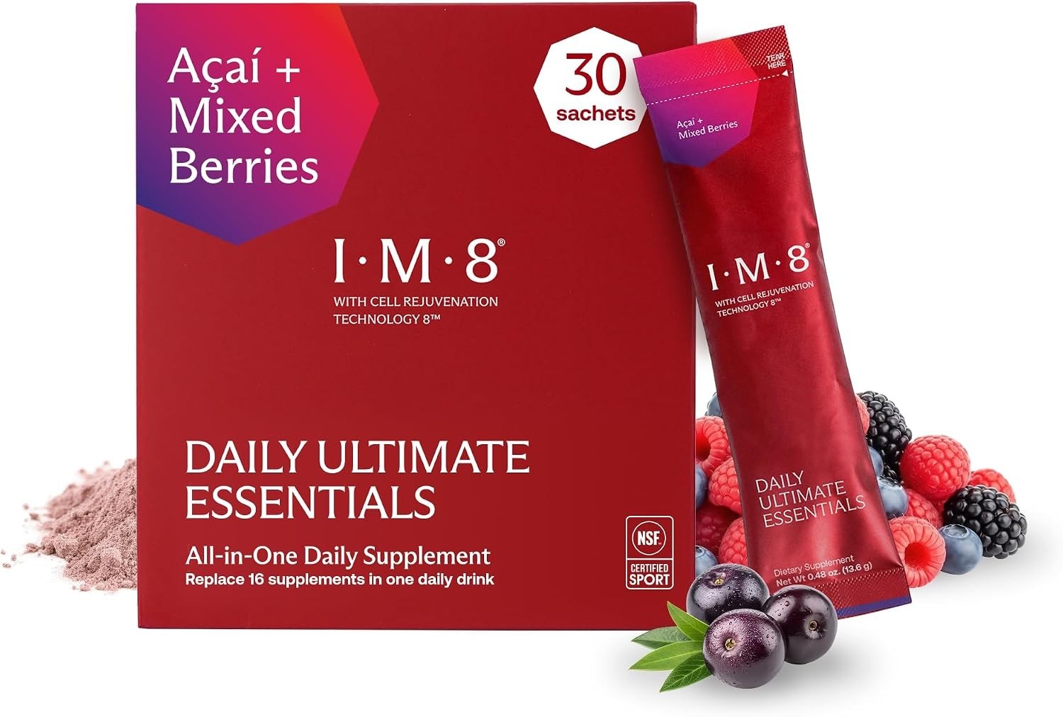 IM8 Daily Ultimate Essentials Powder Acai Mixed Berries 30 Sachets