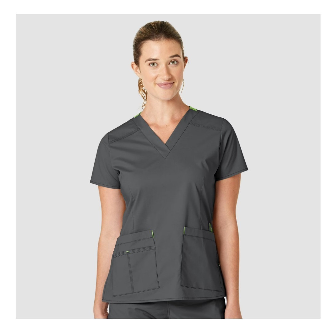 WONDERWINK WonderFlex V-Neck Women\'s Short Sleeve Scrub Top 6108 -MEDIUM -Gray WONDERWINK WonderFlex V-Neck Women\'s Short Sleeve Scrub Top 6108 -MEDIUM -Gray