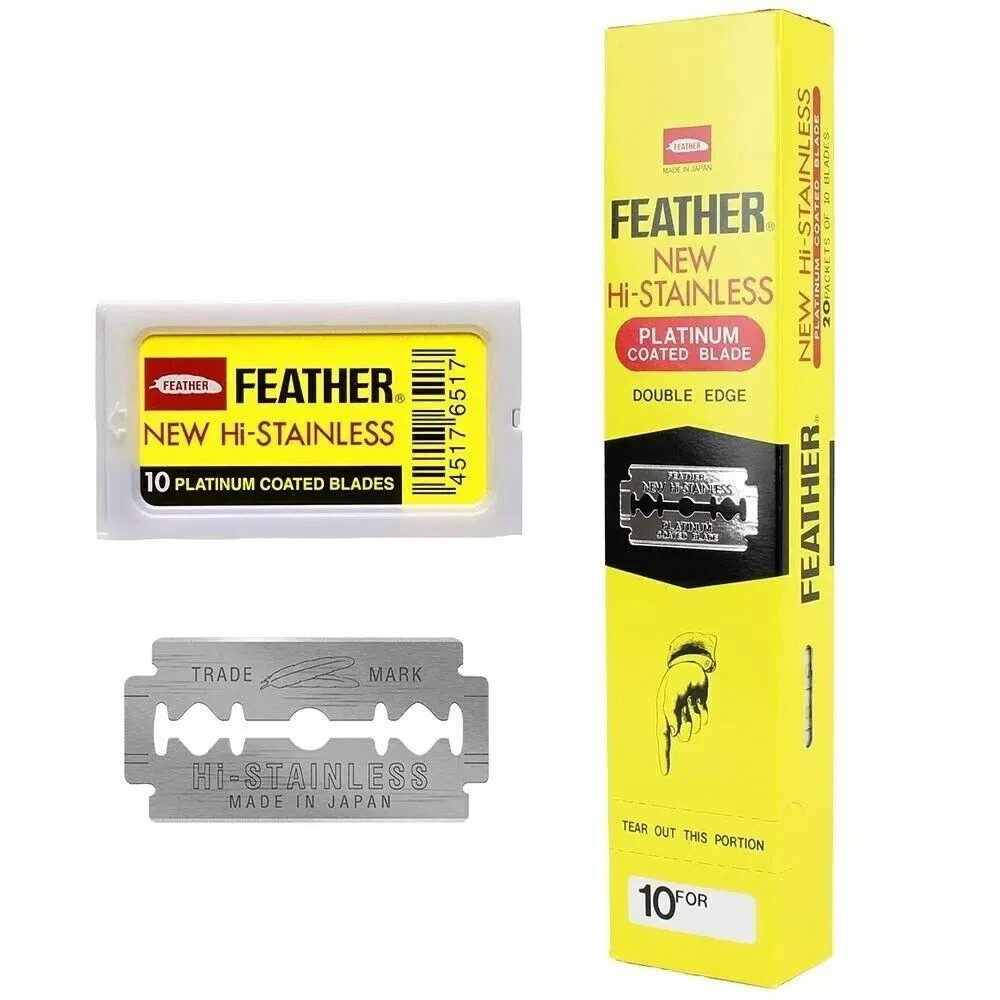200X Feather Double Edge Razor Blades Platinum Coated Hi-Stainless Steel Japan U