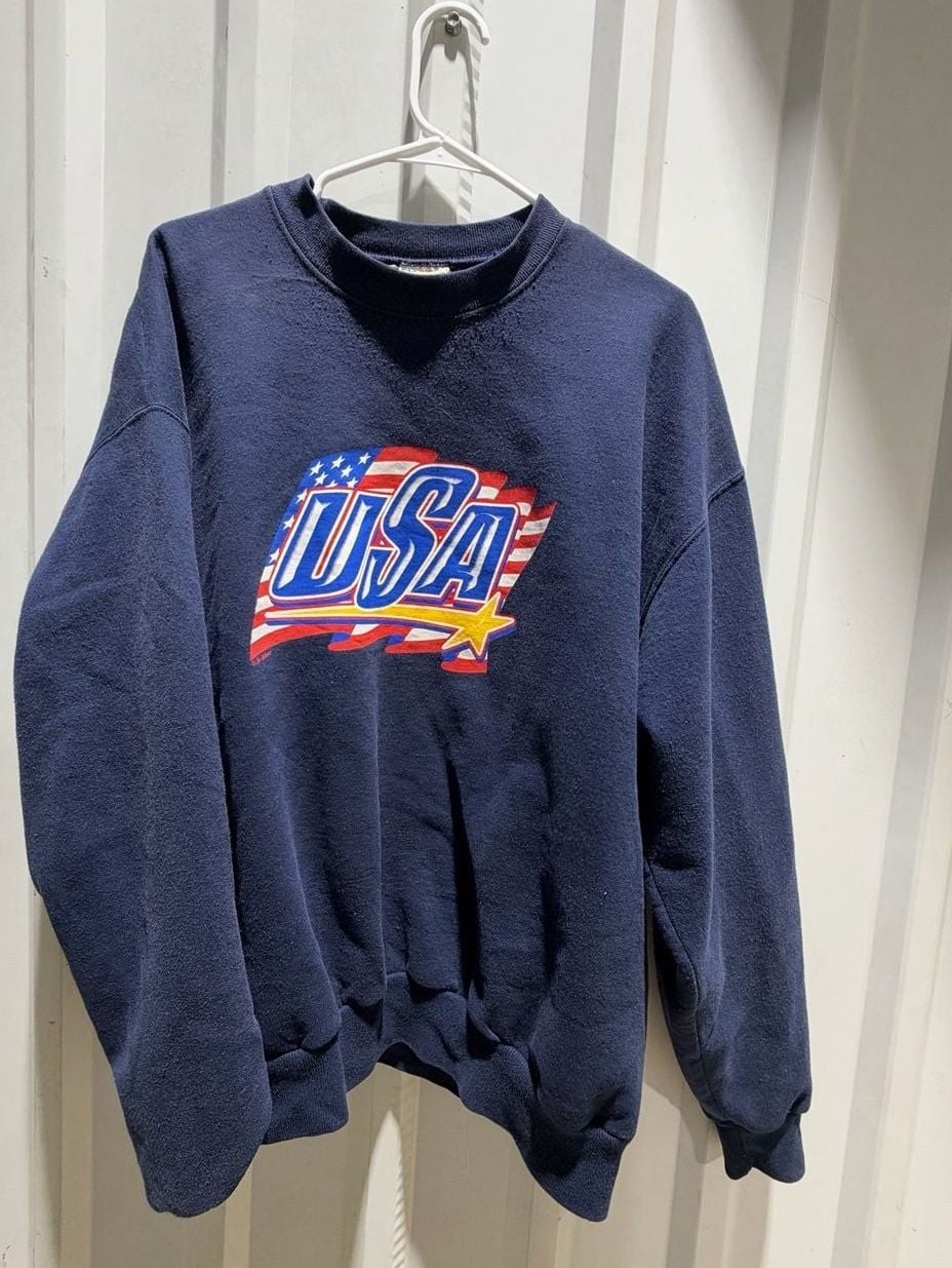 90’s Jerzees USA Graphic Crewneck Sweatshirt Vintage Navy Blue Pullover 90’s Jerzees USA Graphic Crewneck Sweatshirt Vintage Navy Blue Pullover