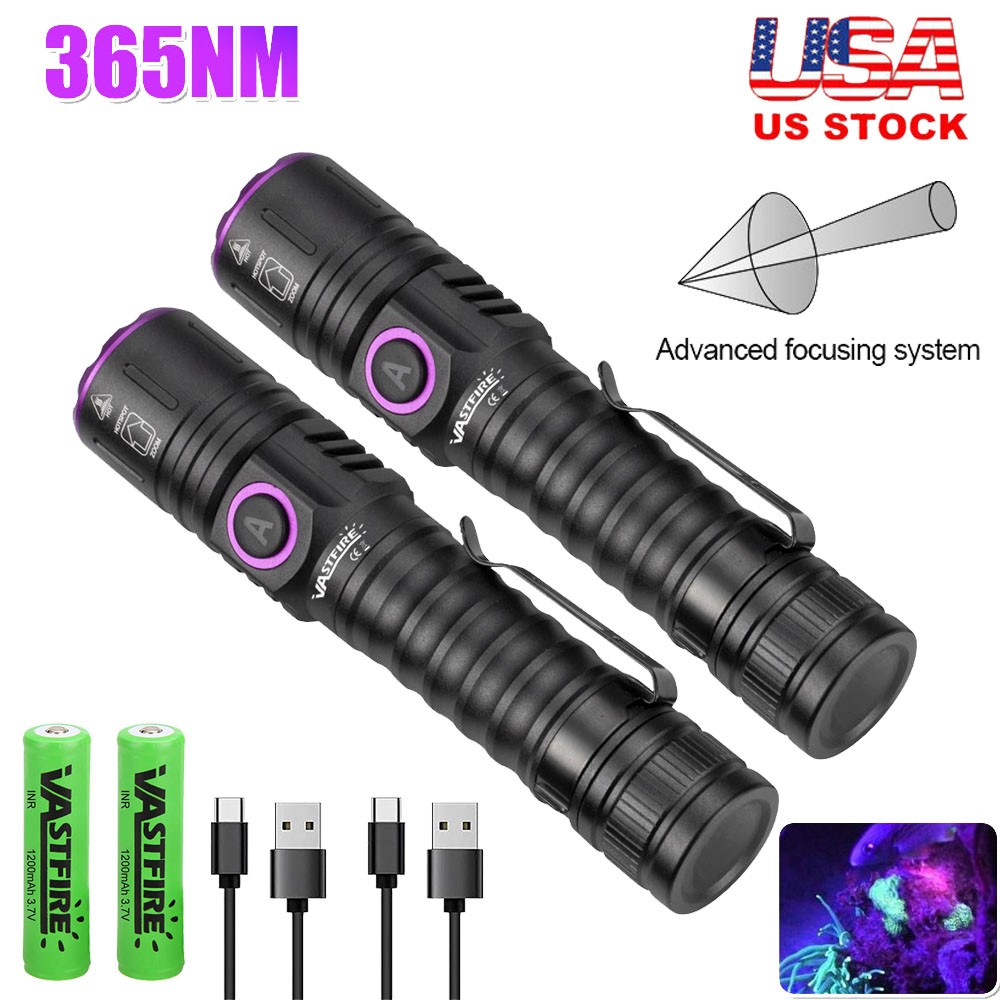2x 365nm UV Flashlight Ultraviolet Torch Scorpion Detector Light USB Charging