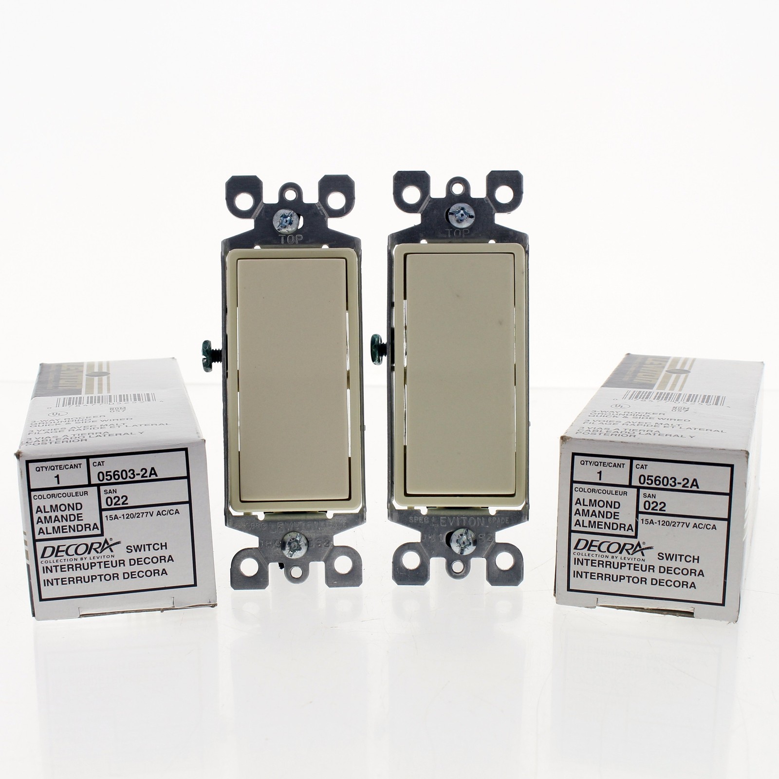 Leviton 5603-2A Almond 3-Way Decora Rocker Wall Light Switches 15A 2-pack