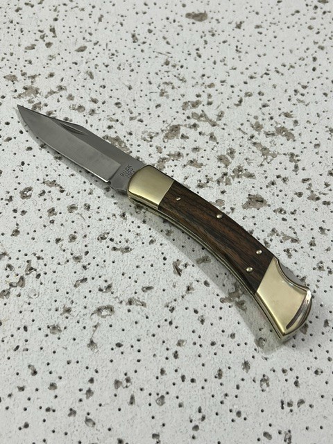 Buck 110 USA Hunter knife Folding Pocket knife Ebony Wood handle —-