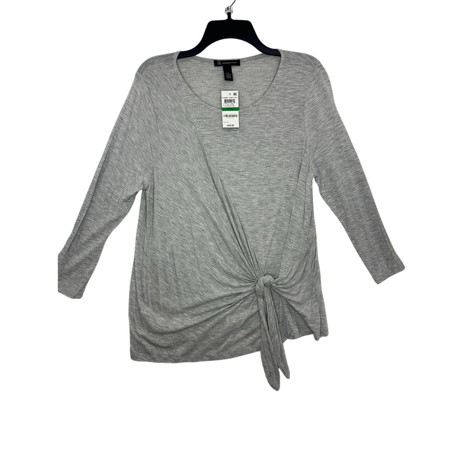 INC International Concepts Peasant Top, Heather Belle Grey, Size Large