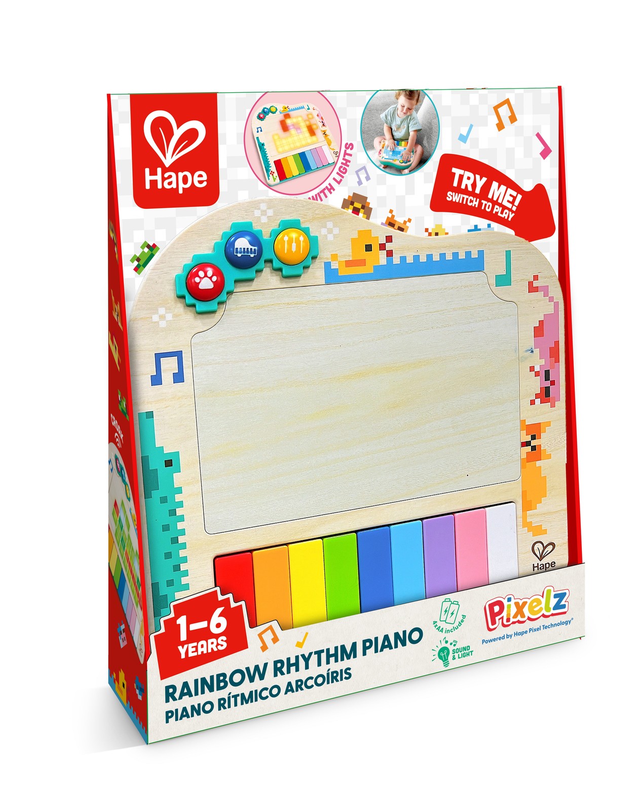 Hape Rainbow Rhythm Pixel Piano, Light Up Music Toy, Interactive Fun, Unisex