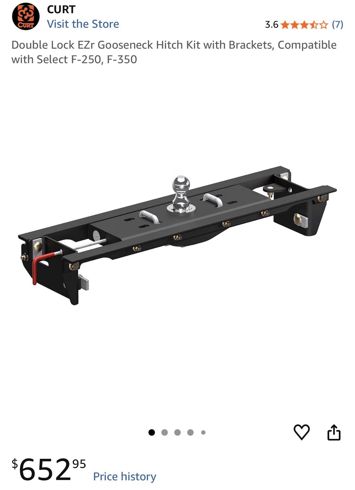 CURT 60683 Double Lock EZr Goose Neck Hitch Flip Over Ball w Mount Bracket