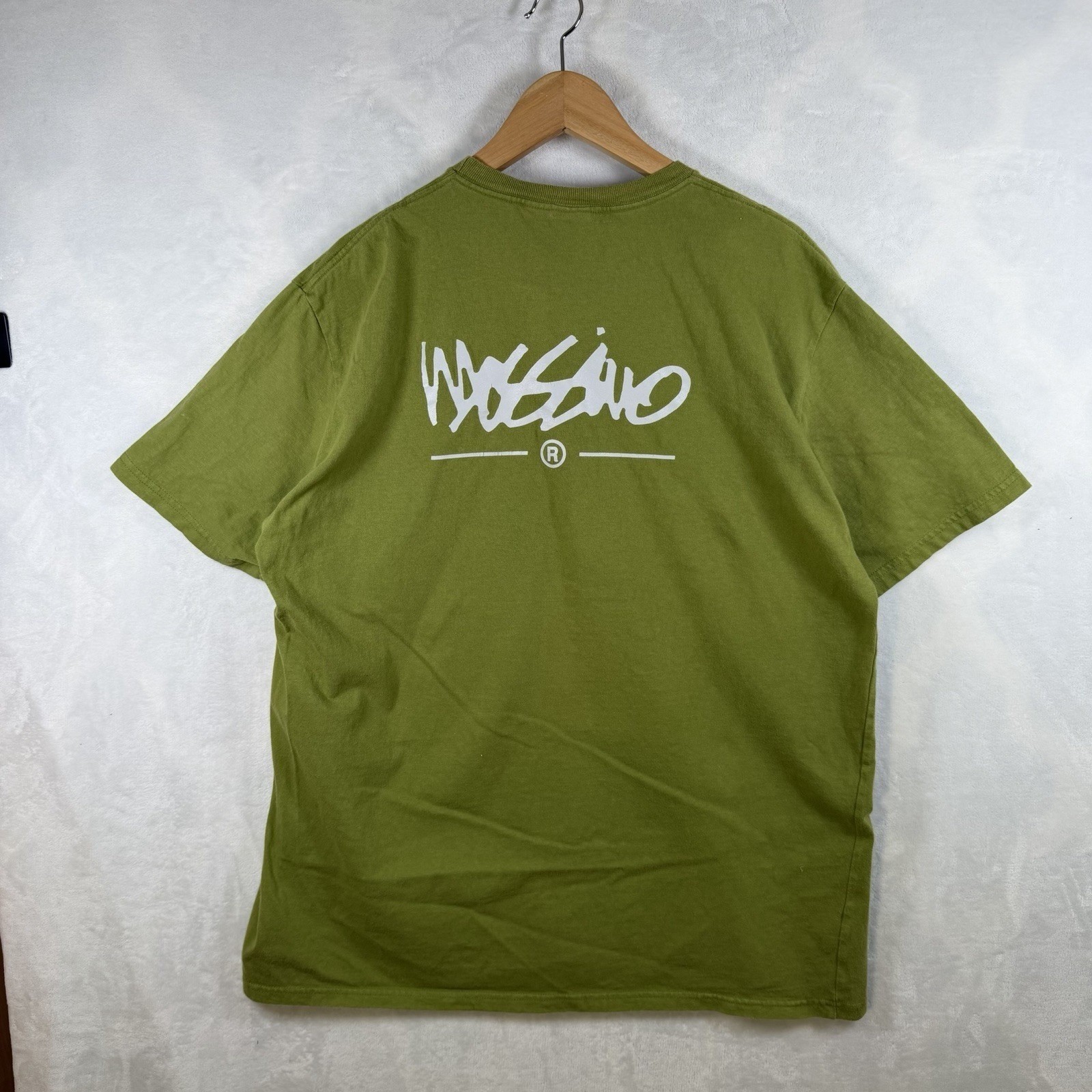 Vintage Mossimo Green Graphic T-Shirt Mens Large 90s Retro Logo Double Sided Vintage Mossimo Green Graphic T-Shirt Mens Large 90s Retro Logo Double Sided