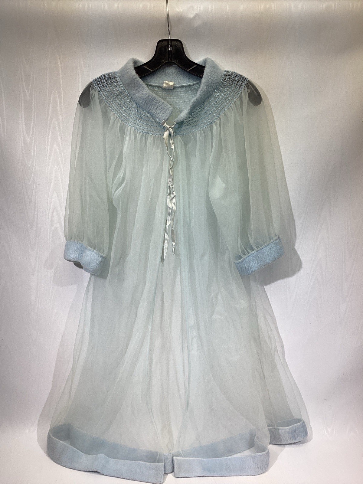 Vtg Beeline Fashions Peignoir 60\'s Robe Blue Chiffon Old Hollywood Glam 12/14