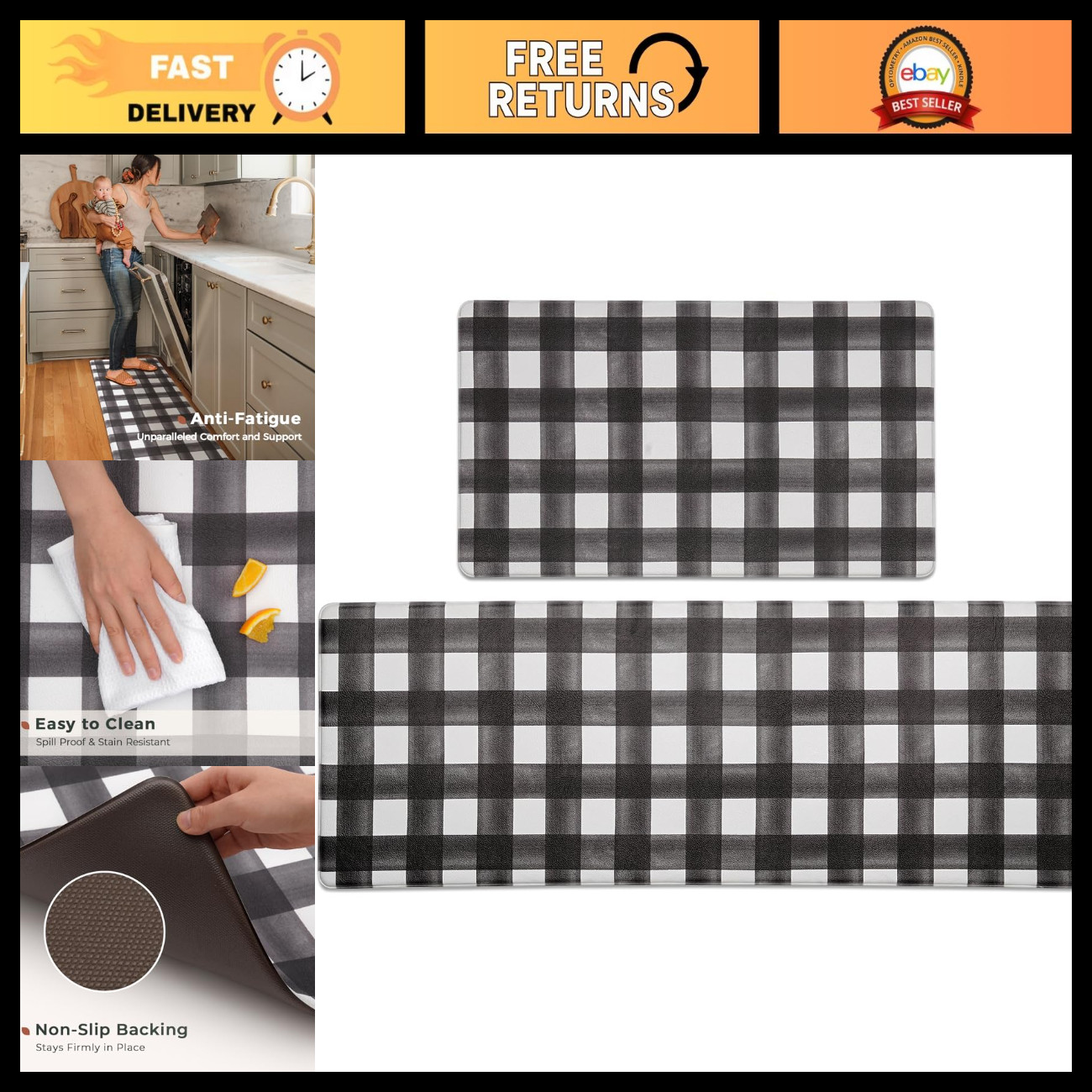 Modern Farmhouse Plaid Kitchen Mats Set - Anti-Fatigue, Waterproof, Non-Skid, Wa Modern Farmhouse Plaid Kitchen Mats Set - Anti-Fatigue, Waterproof, Non-Skid, Wa