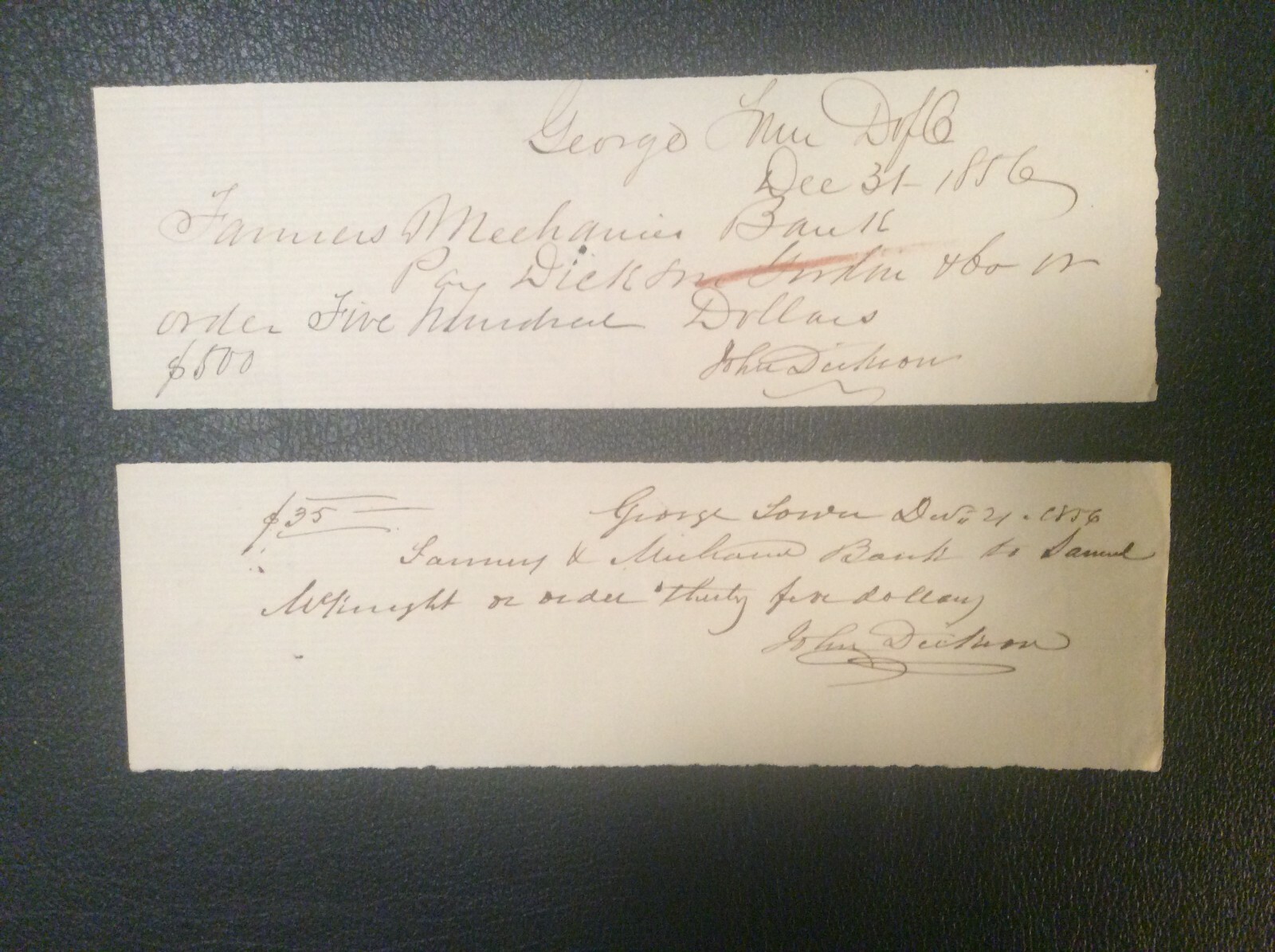 2 Handwritten Checks - Georgetown,(D.C.) 1850’s 2 Handwritten Checks - Georgetown,(D.C.) 1850’s