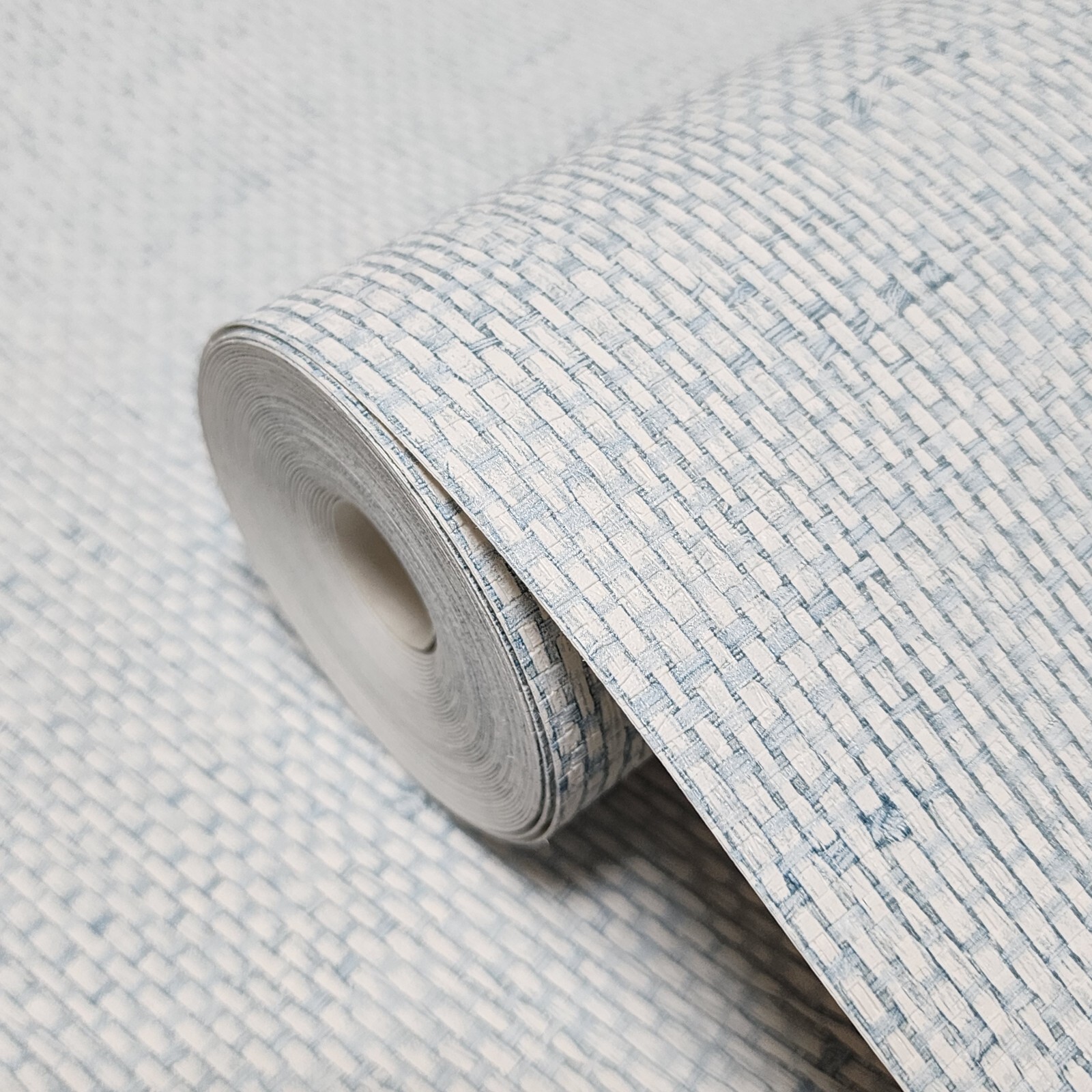 Sea breeze kaya light Blue faux paperweave basketweave fabric textured wallpaper