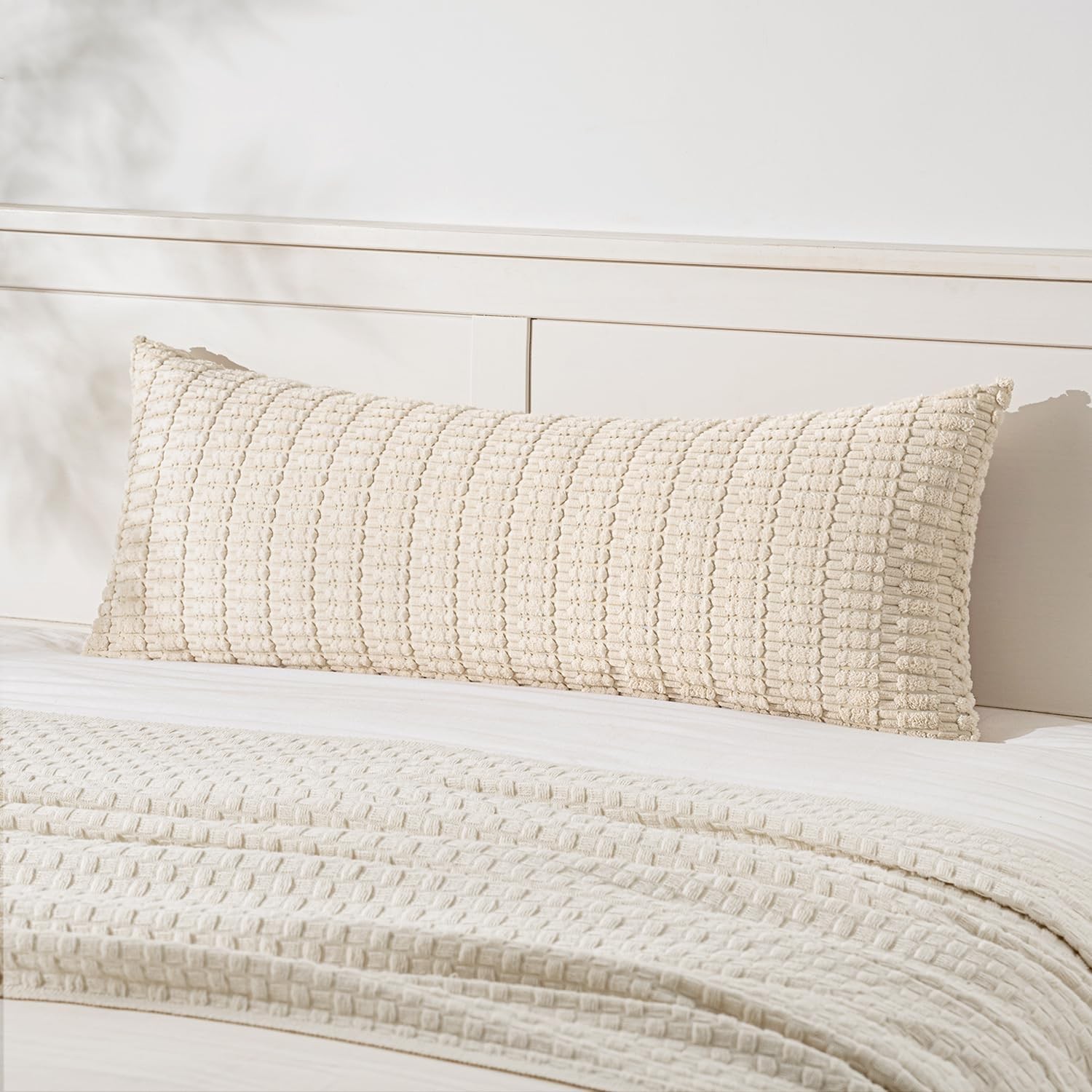 Lumbar Corduroy Throw Pillow Cover 14x36 Cream White, Boho Farmhouse Decor Lumbar Corduroy Throw Pillow Cover 14x36 Cream White, Boho Farmhouse Decor