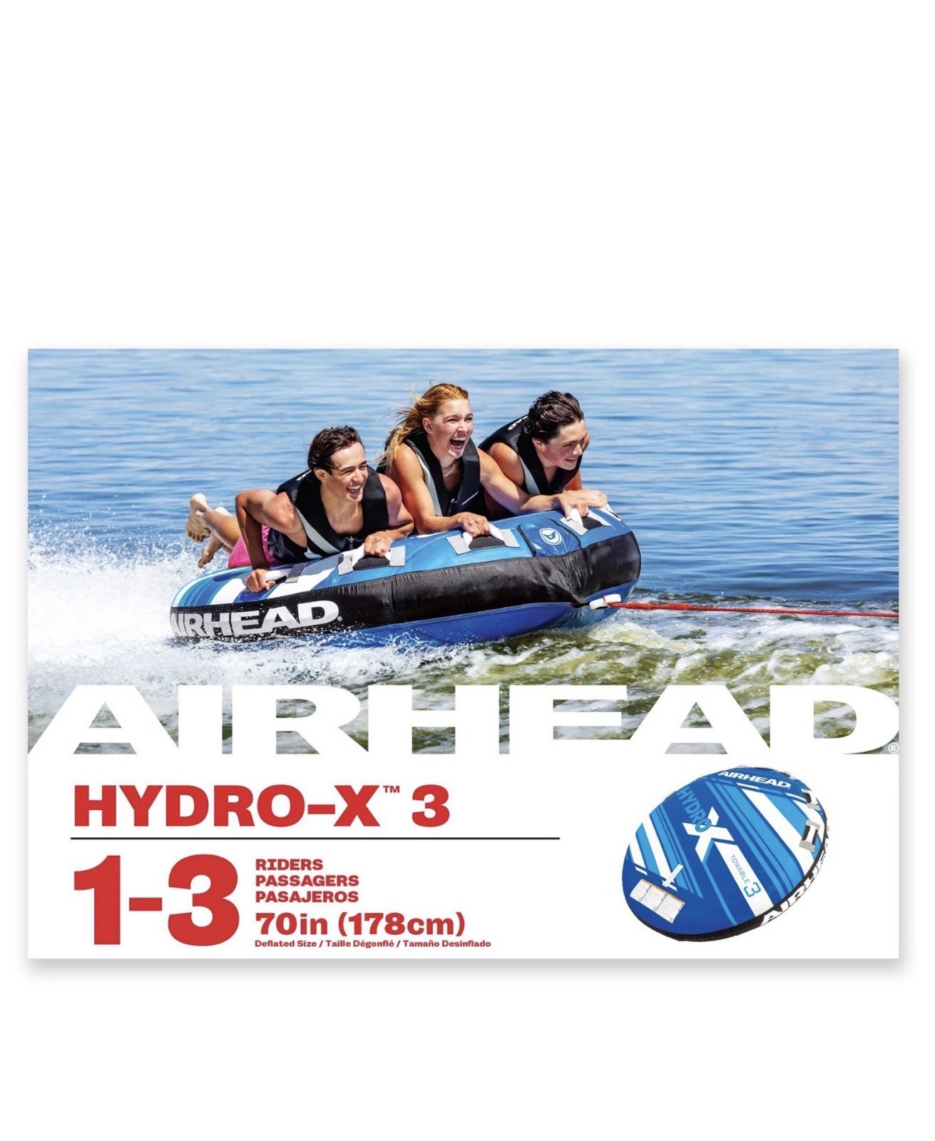 Airhead Hydro-X 3 Person Nylon Towable Tube, Tapered Gusset Design, Multicolor, Airhead Hydro-X 3 Person Nylon Towable Tube, Tapered Gusset Design, Multicolor,