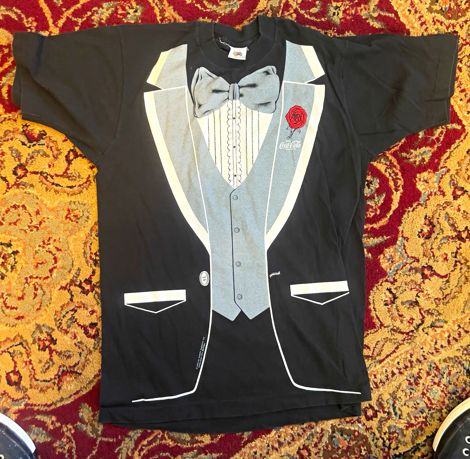 Vintage Coca-Cola 1980 coke promo Shirt Tuxedo Graphic Black