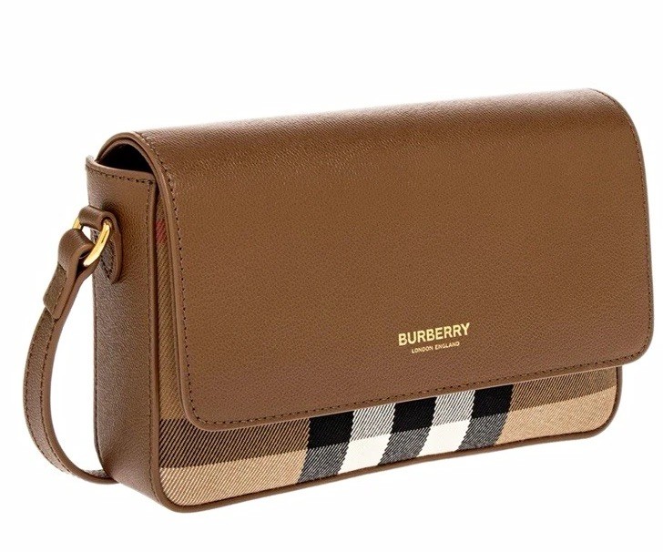 Burberry Women’s Brown Check Crossbody Bag Gold Hardware Adjustable Strap