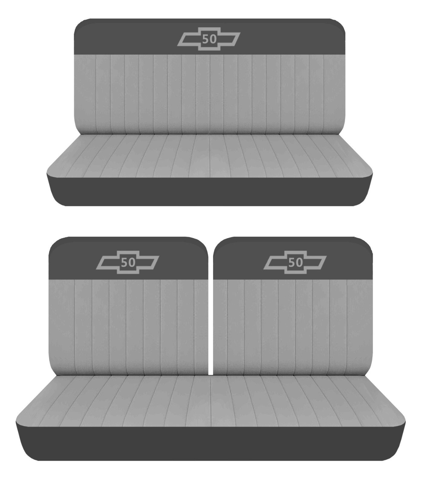 Fits 1941 to 1952 Chevy Styleline Deluxe 2dr Front 50-50 top & Rear seat covers