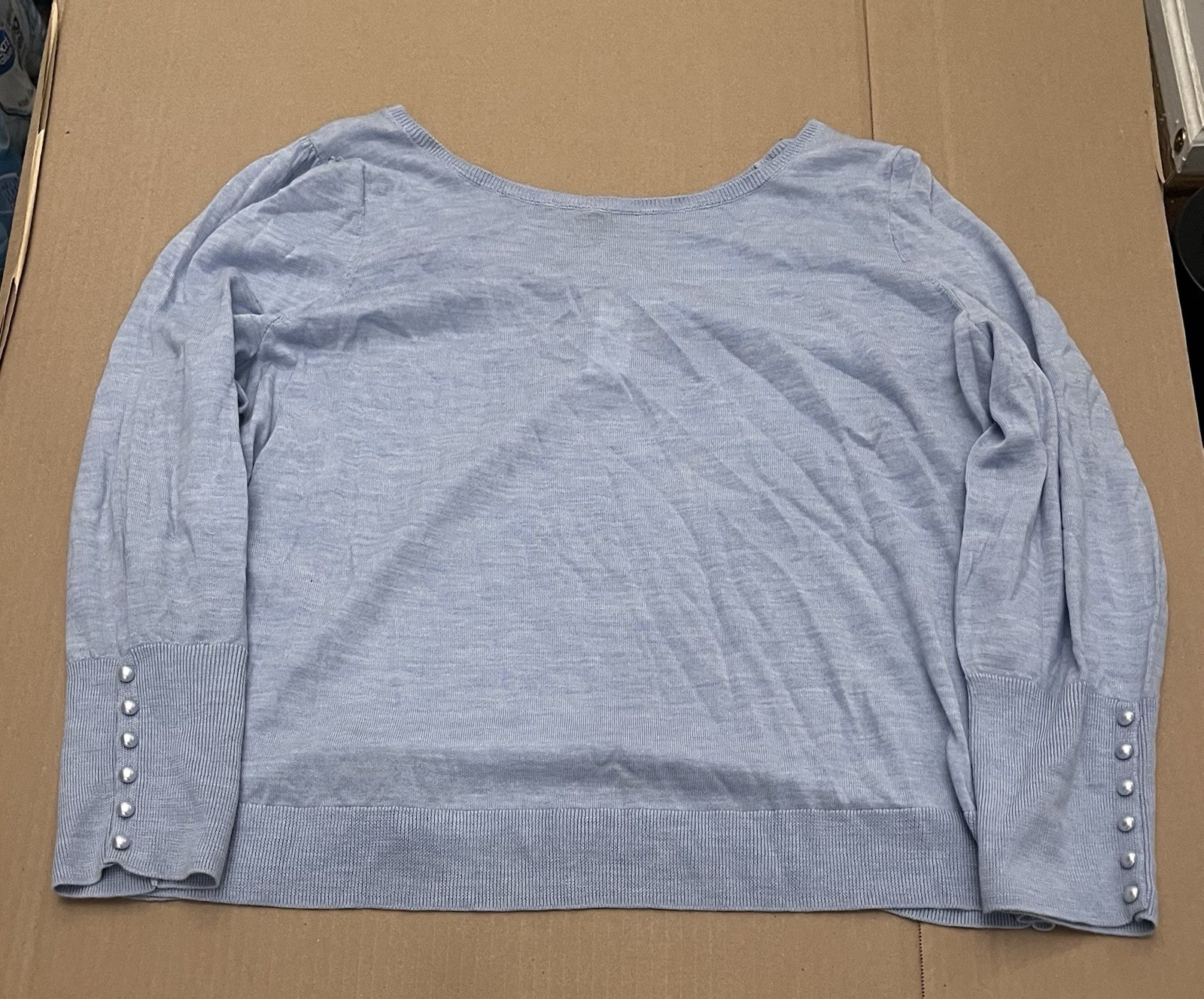 NEW - Talbots Plus Petite Blue 100% Merino Wool Pearl Cuff Sweater - 2Xp