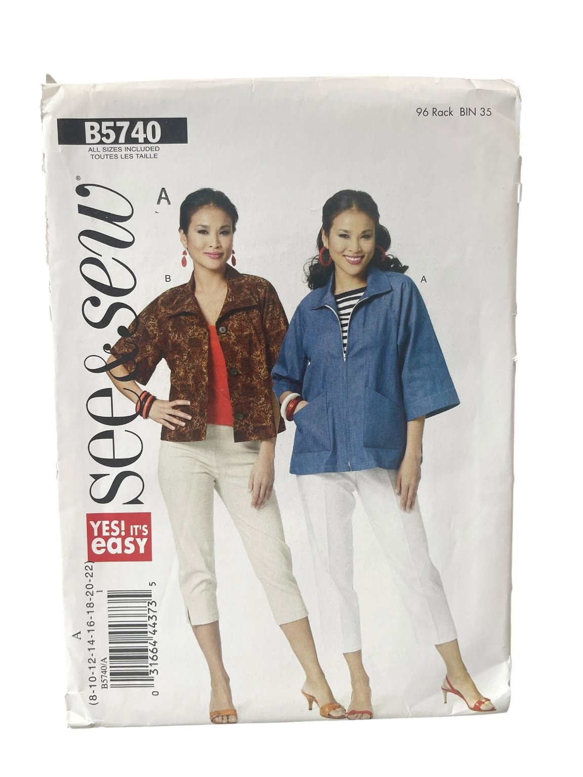 Butterick See & Sew B5740 Misses\' Jacket Easy Sewing Sizes 8-22