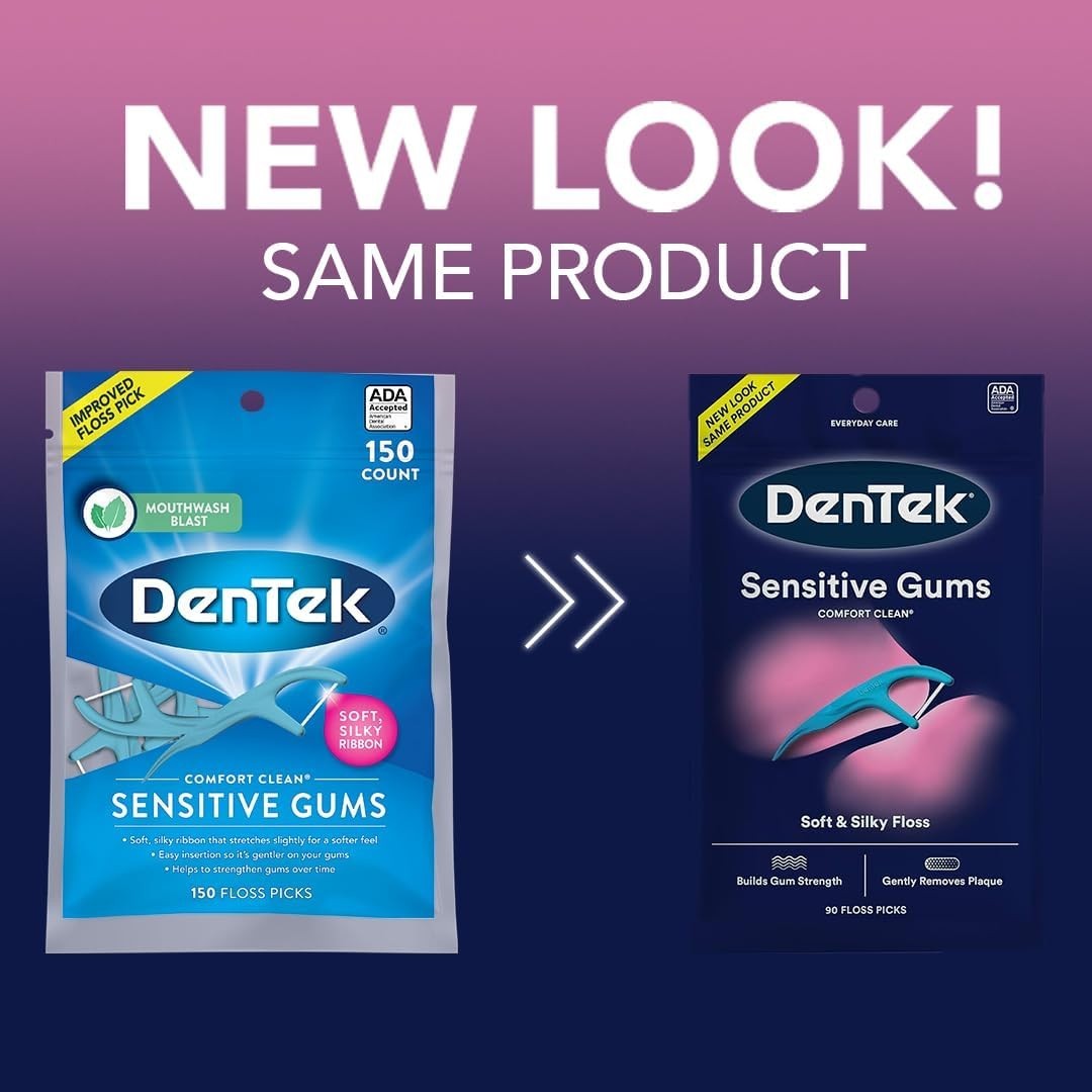 BL   Dentek Floss Picks Comfort Clean Sensitive Gums 150 Count --THREE PACK