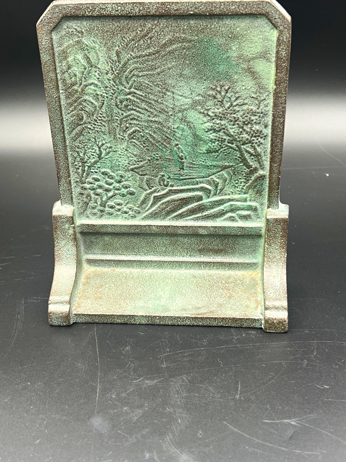 Vintage Japanese Cast Iron Kenbyo Inkstone Screen Landscape Japan