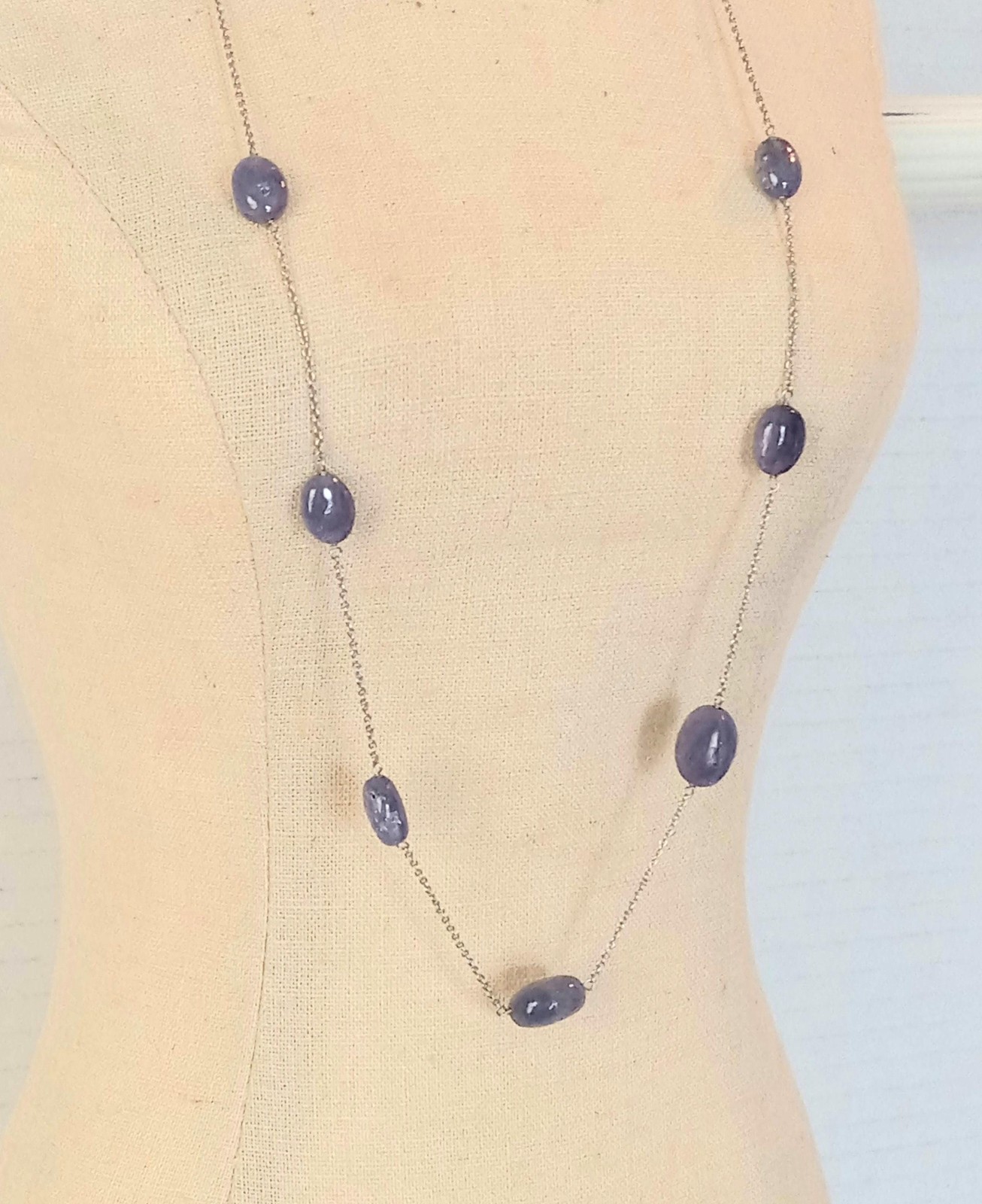 Vintage Tanzanite Beaded Necklace: 14K White Gold, 19 Inch