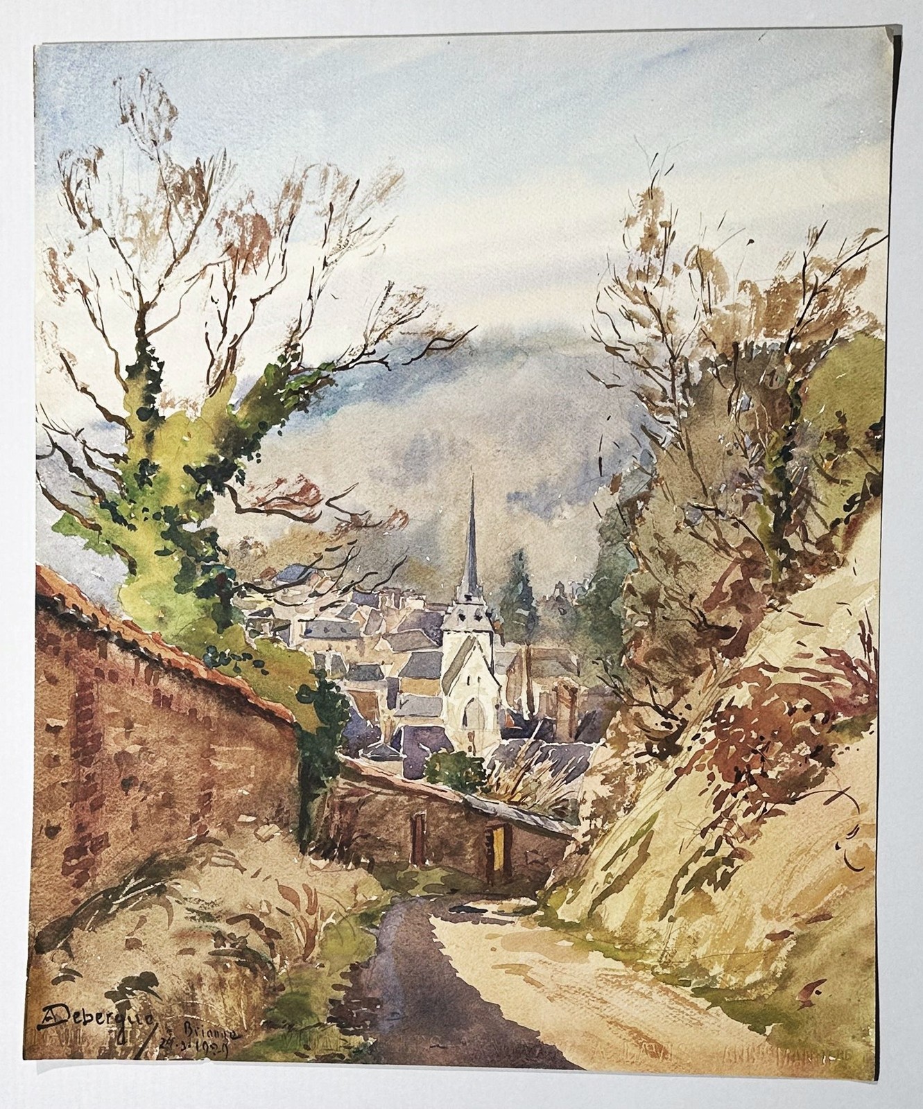 Andre Alfred Debergue Brionne Eure Normandy watercolour drawing drawing 1929