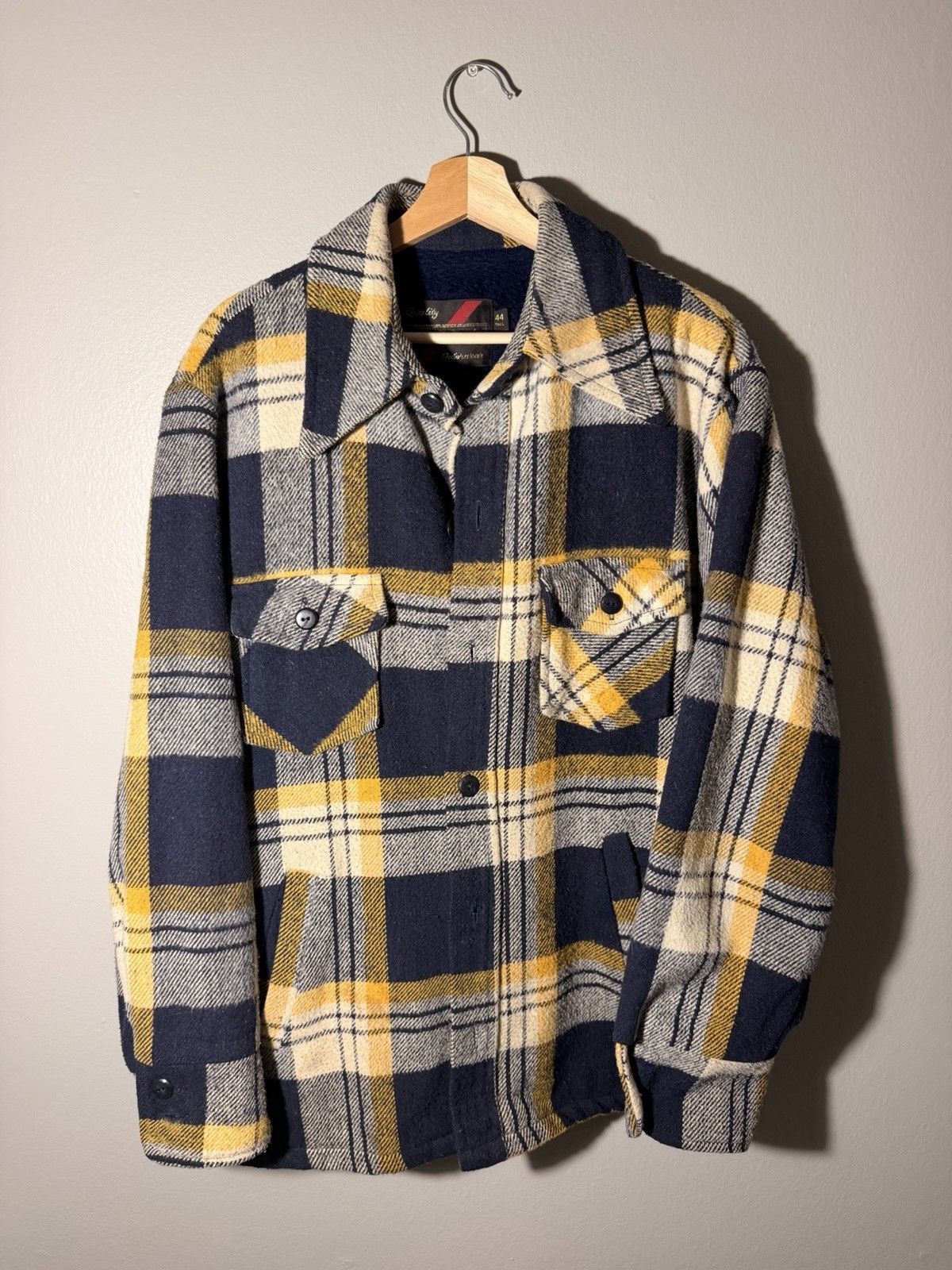 TRUE VINTAGE 60s 70s Sears Flannel Jacket Quilted Lining SIZE XL