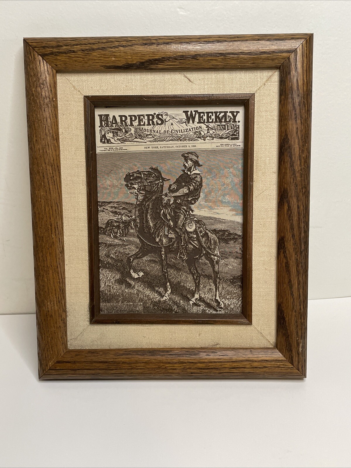 1886 Harper's Weekly Magazine Cover Engraved/Texture Art by Remington Framed 1886 Harper's Weekly Magazine Cover Engraved/Texture Art by Remington Framed