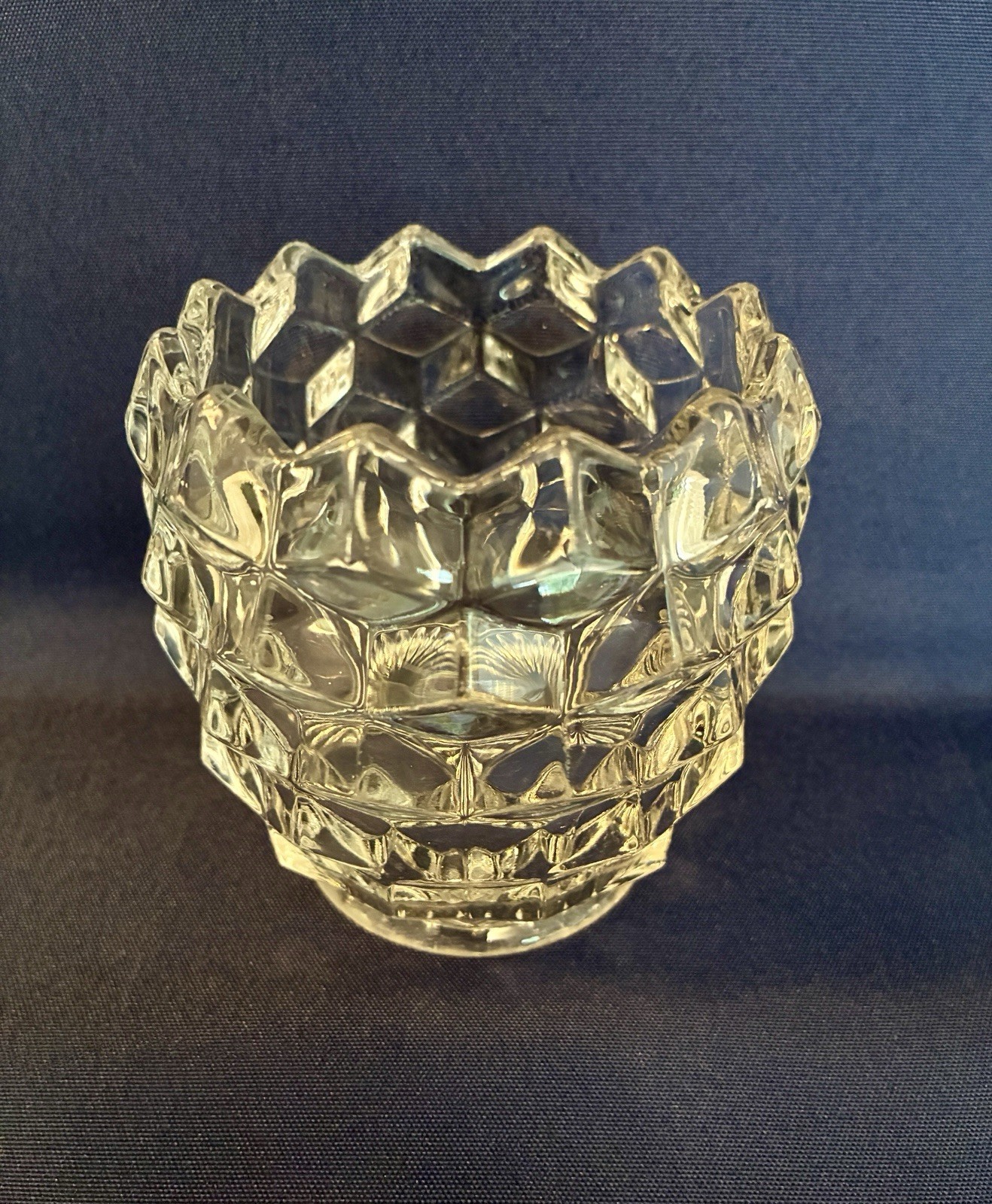 VTG Fostoria American Clear Glass Spoon (Spooner) Dish 3.75”Hx3.25”W Cubist