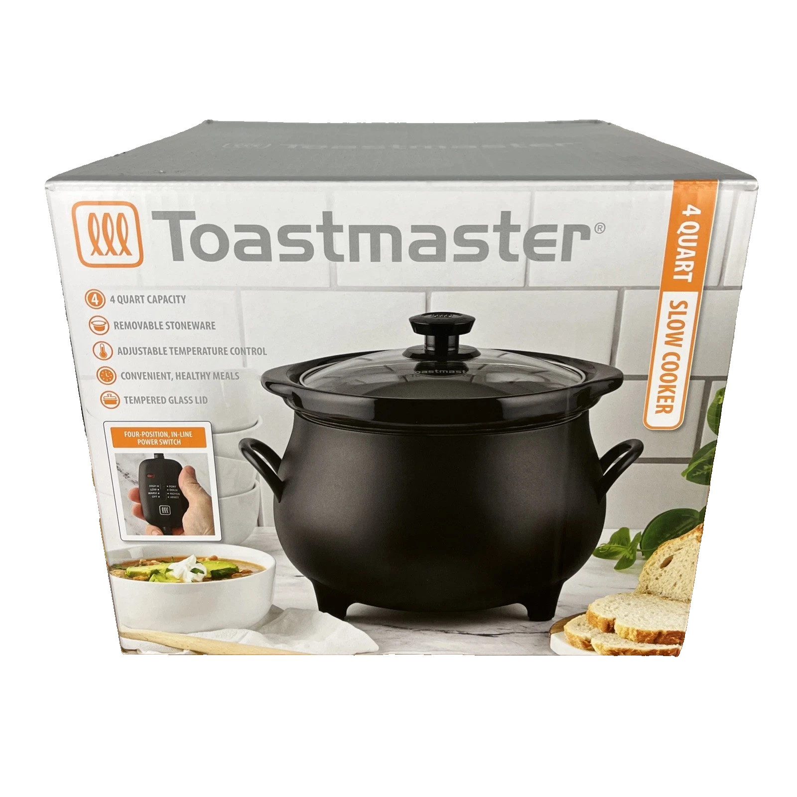 Toastmaster 4 QT Black Cauldron Slow Cooker Removable Crock Lid Halloween NEW