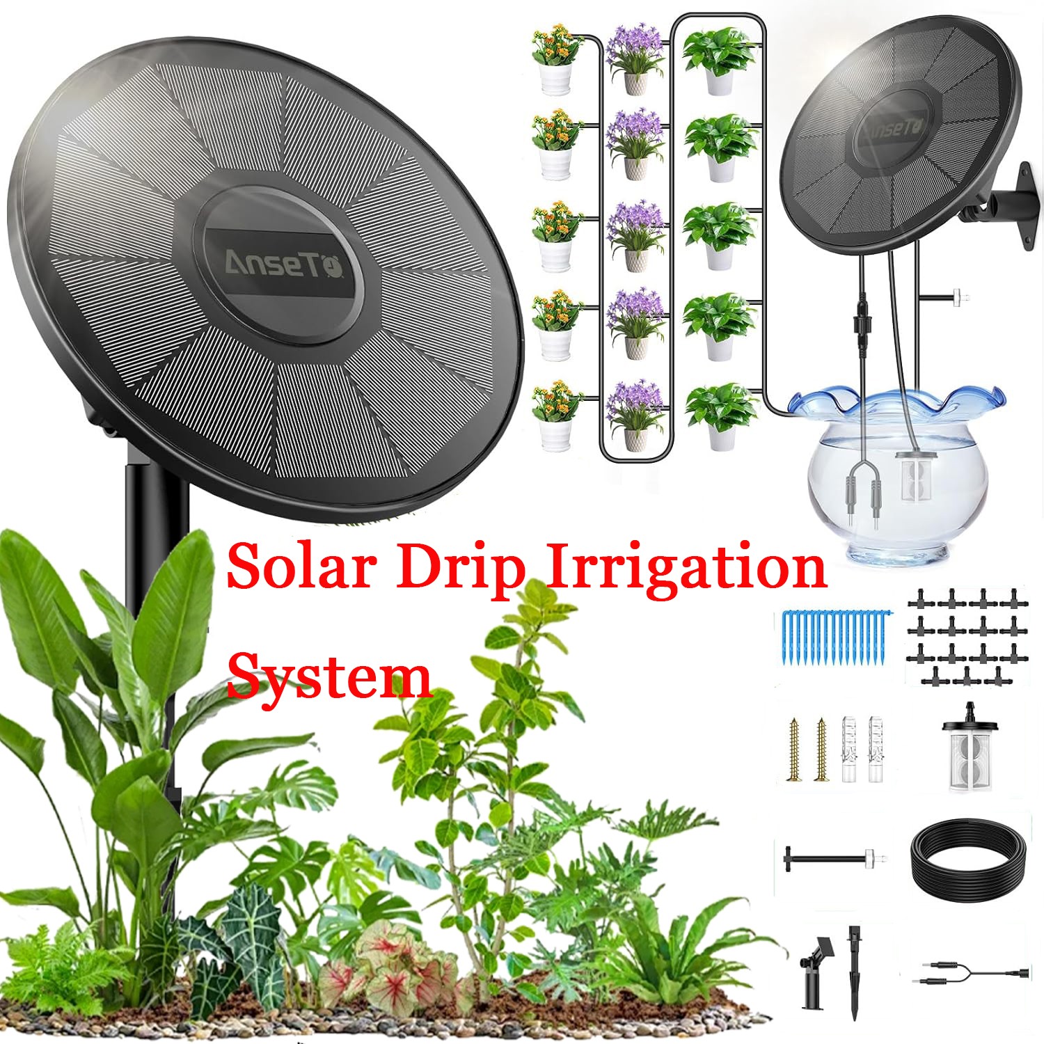 Solar Drip Irrigation System with 2200mAh Battery and 6 Timer Modes for Plants