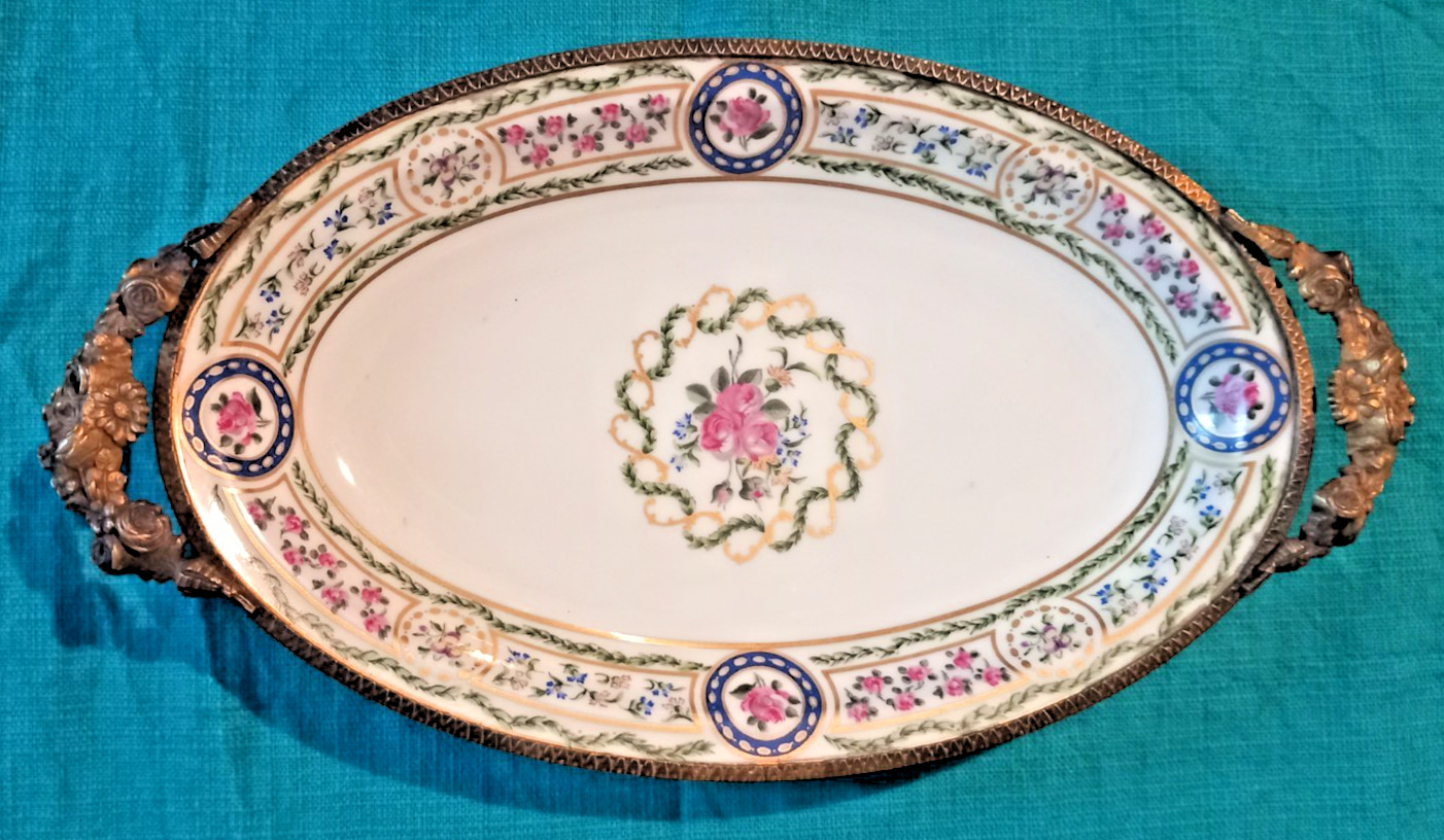 Haviland Limoges Louveciennes Oval Plate Bronze Frame Empty Pocket Marie Antoine