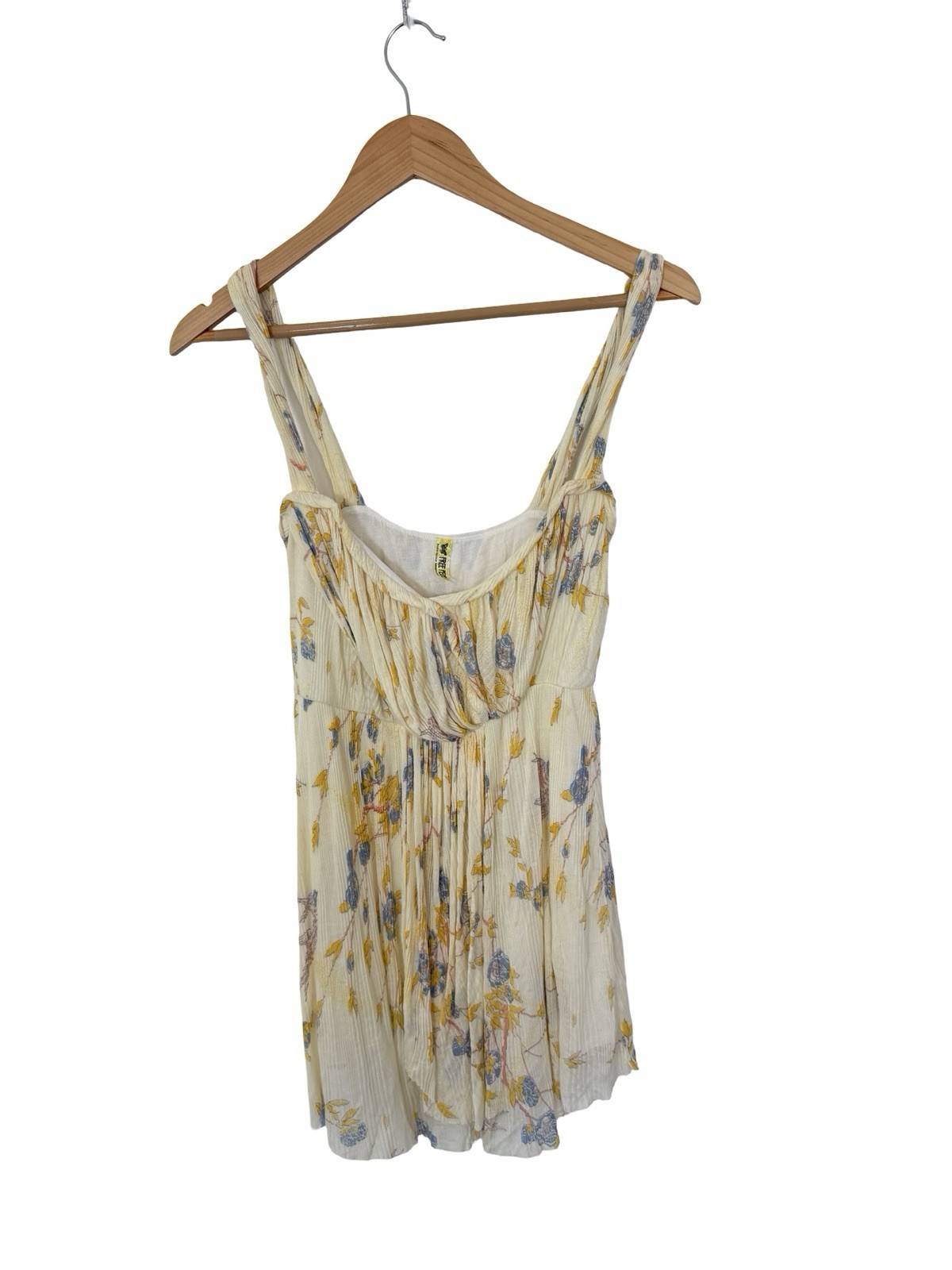 VTG free people size small yellow sleevless flowly tank top floral ribbed womens VTG free people size small yellow sleevless flowly tank top floral ribbed womens