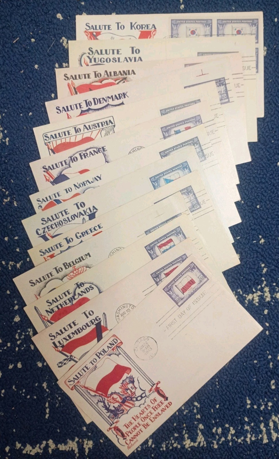 Vintage - 1943 WWII Overrun Countries 13 U.S. FDC Set Patriotic Cachets ~ EX ~ Vintage - 1943 WWII Overrun Countries 13 U.S. FDC Set Patriotic Cachets ~ EX ~