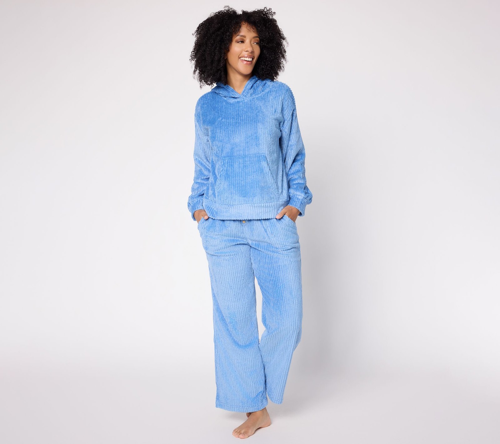 Muk Luks Silky Velour Hooded Lounge Set Blue L New Muk Luks Silky Velour Hooded Lounge Set Blue L New
