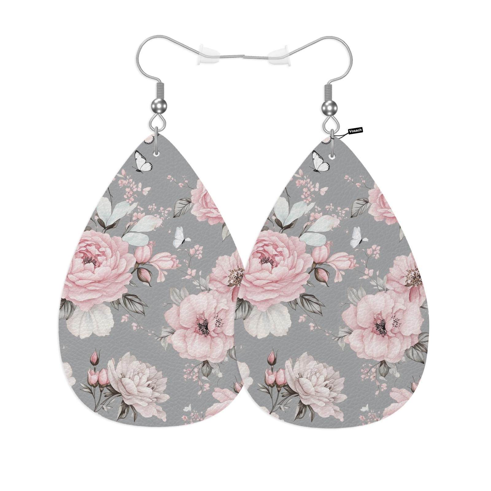 Vosach Pink Roses Woman Earrings, Watercolor Grey Universal, Vosach Pink Roses Woman Earrings, Watercolor Grey Universal,