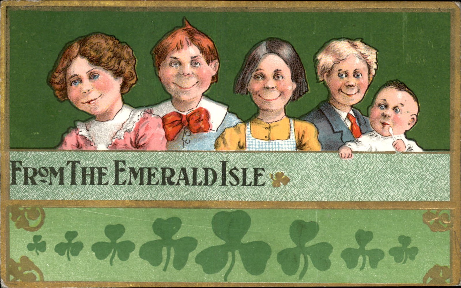 St. Patrick's Day Children with Shamrocks Ireland c1900s-10s Vintage Postcard