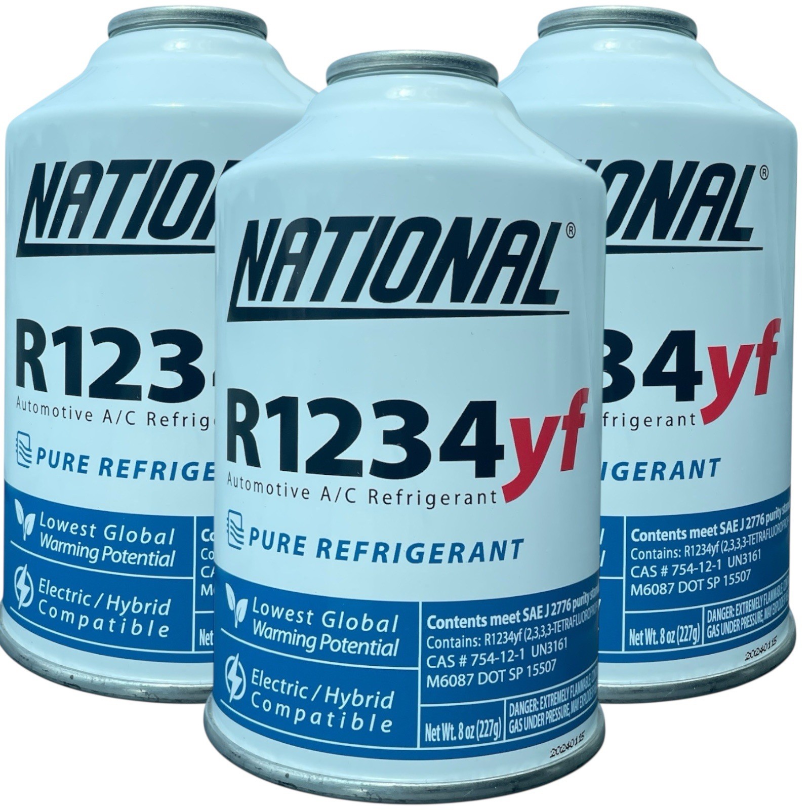 National R1234yf Refrigerant Automotive A/C Recharge 8oz Self Sealing Can 3 Pack