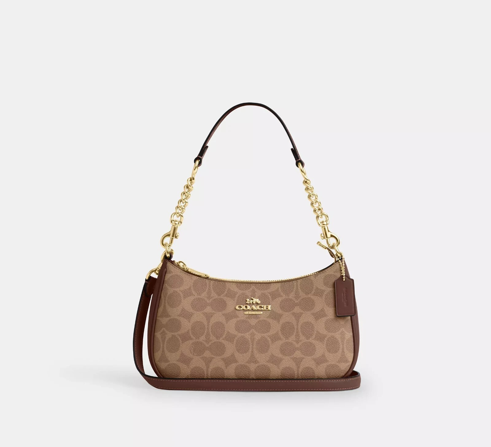 COACH Teri Shoulder Bag In Signature Canvas Gold/Tan/Brown CV933 New