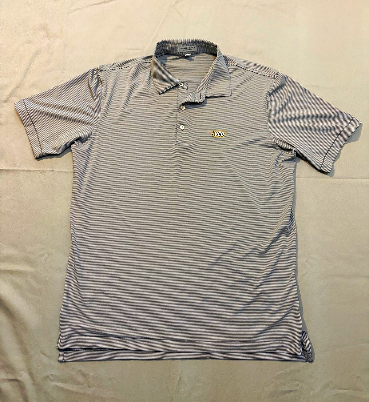Peter Millar VCU Rams Jubilee Stripe Polo Men’s Large Gray White Summer Comfort
