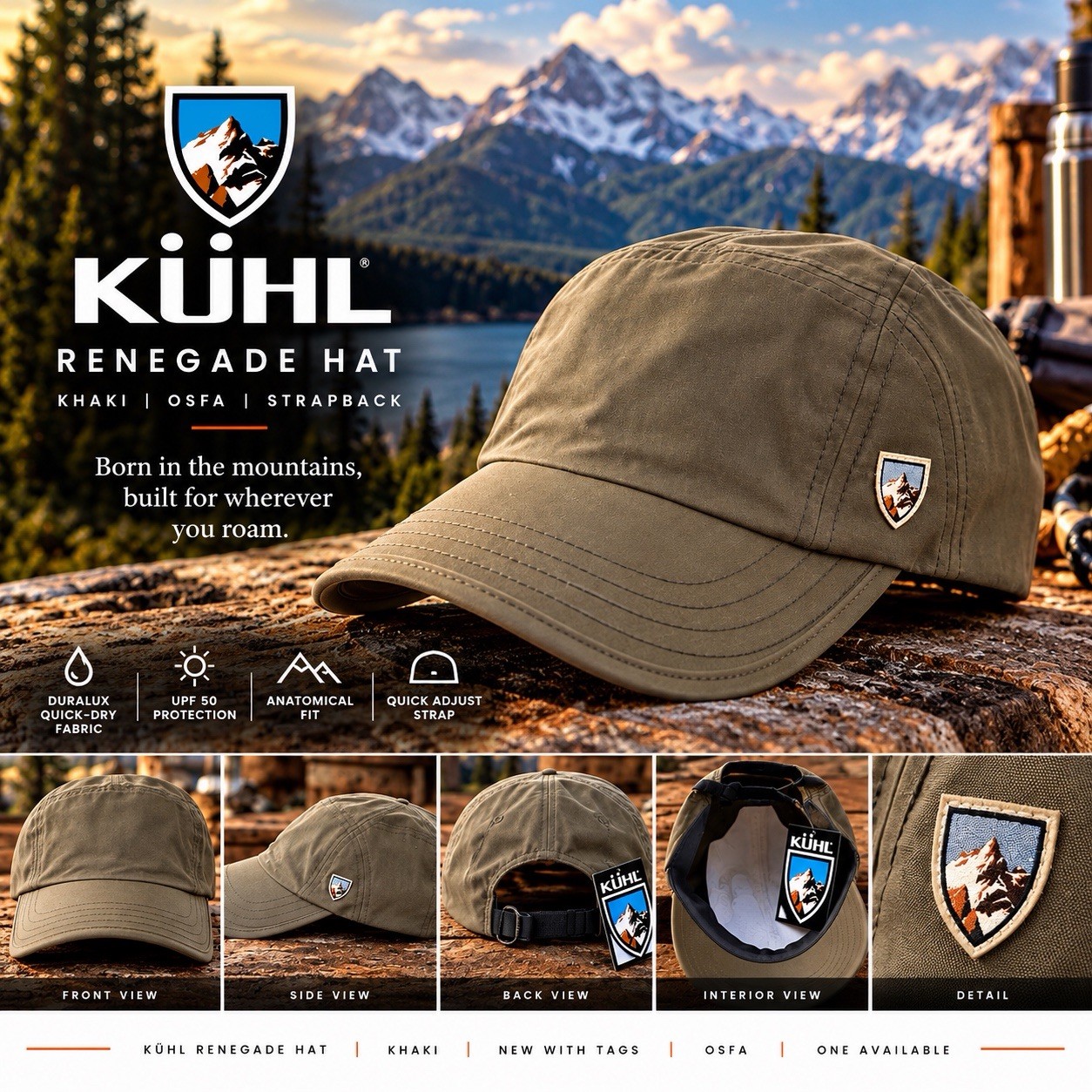 KUHL Renegade Khaki Men\'s Baseball Cap One Size Adjustable Outdoor Solid