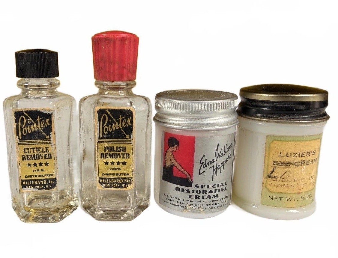 Vintage Cosmetic Beauty Jar Bottle Lot Edna Wallace Hopper Luzier’s Pointe
