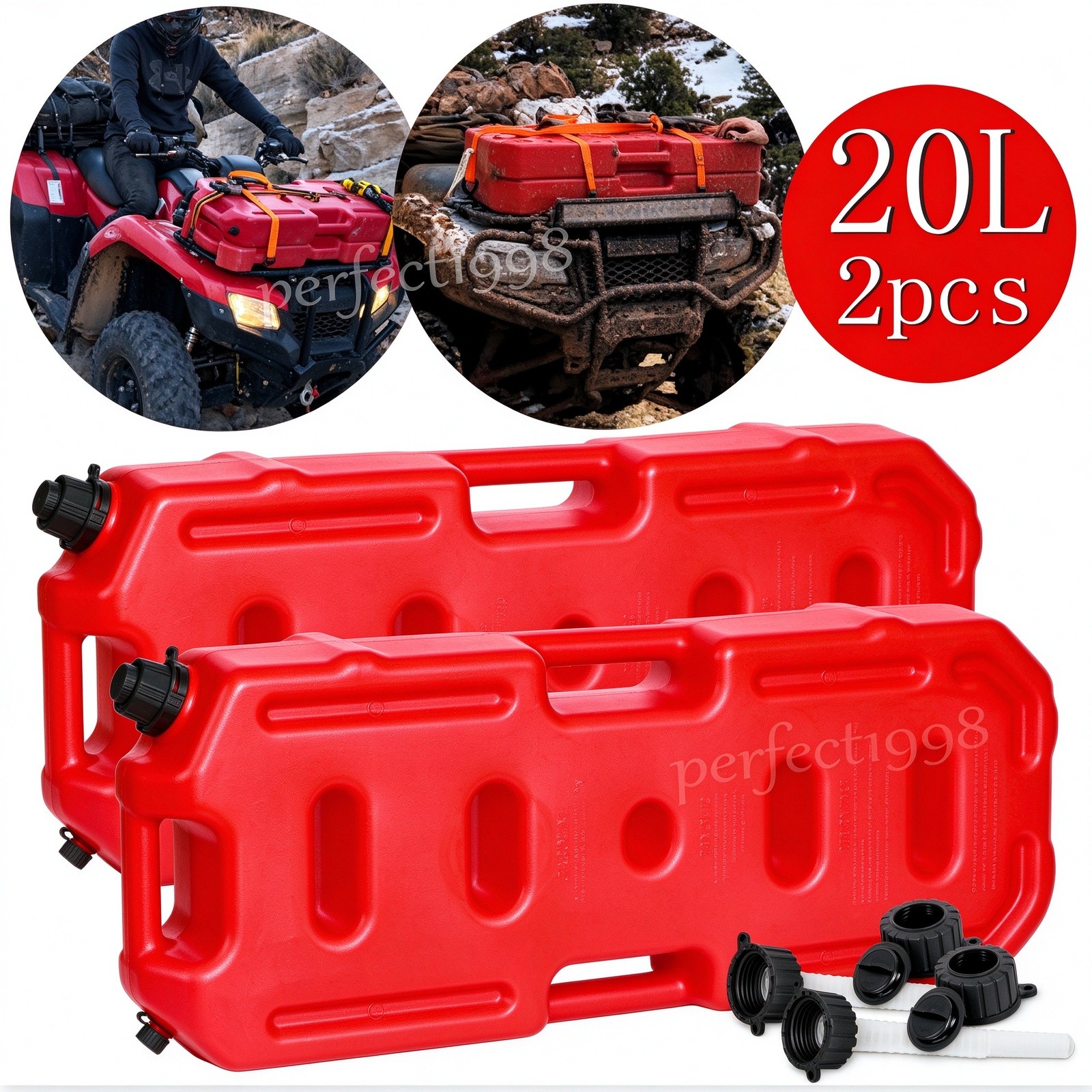 2Pcs 5Gallon 20L Fuel Can Emergency Backup Gas Tank for ATV UTV Off-road 4WD SUV