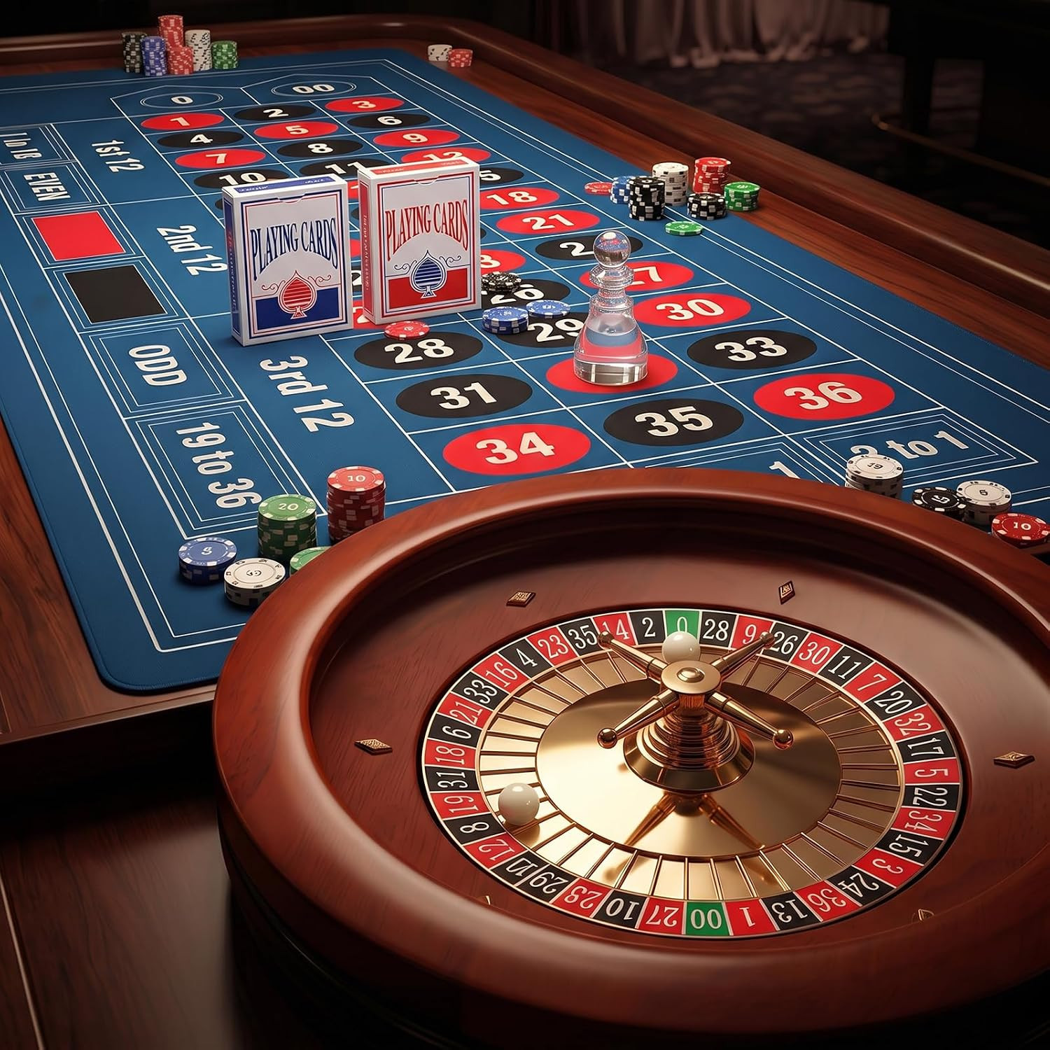 11” Roulette Wheel Set with 47.2 * 23.6” Table Layout Felt | with 100Pcs ABS Pok