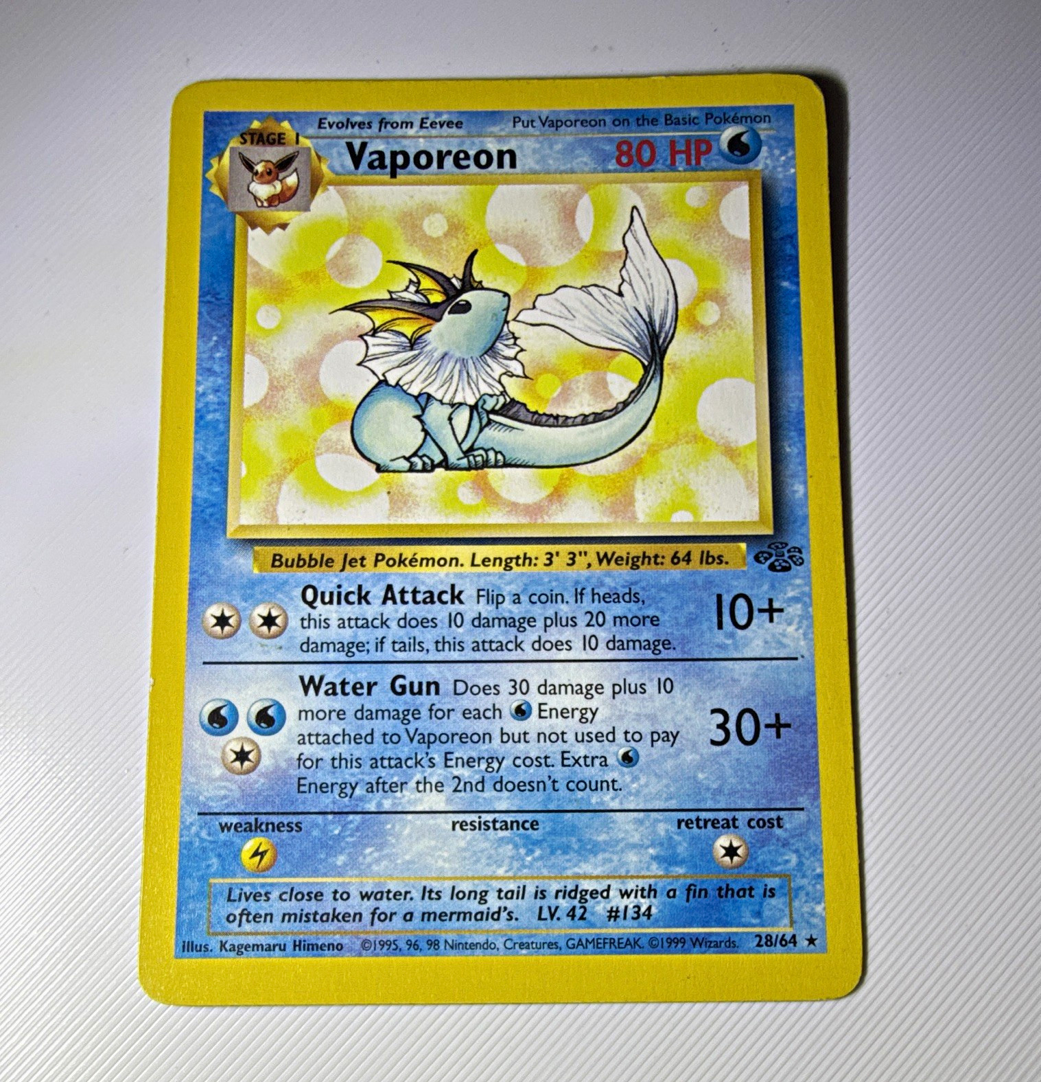 Wizards of the Coast Vaporeon 28/64 Jungle Rare 80 HP Unlimited Regular EN Wizards of the Coast Vaporeon 28/64 Jungle Rare 80 HP Unlimited Regular EN