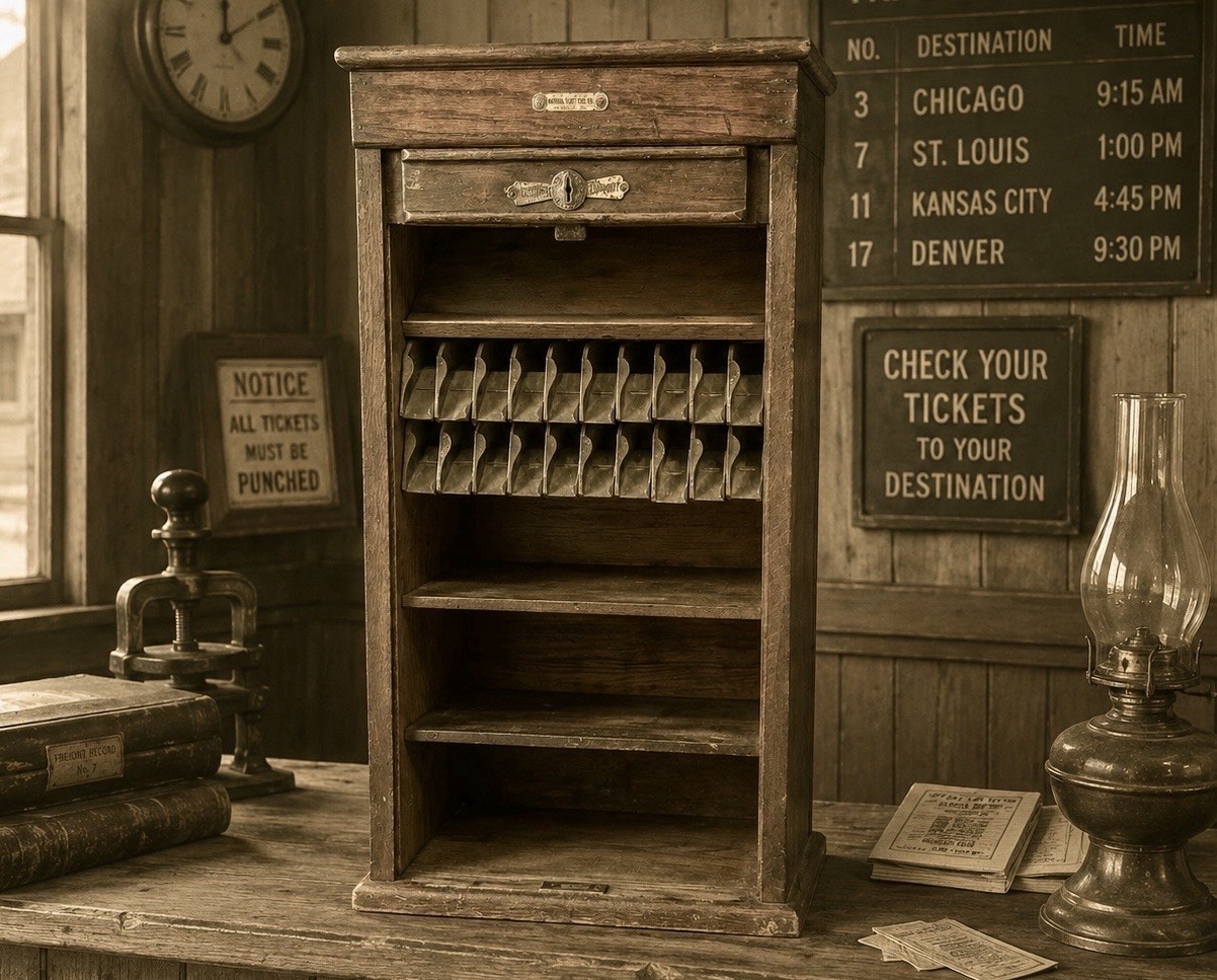 Antique Early 1900s National Ticket Train Station RAILROAD TICKET CABINET Booth Antique Early 1900s National Ticket Train Station RAILROAD TICKET CABINET Booth