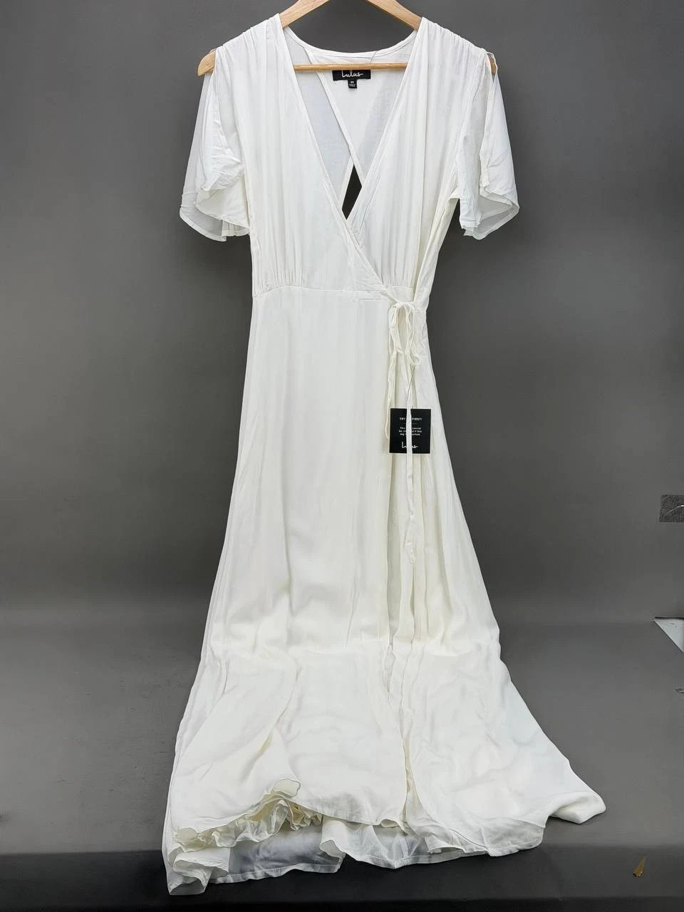 NWT Lulus Much Obliged White Wrap Maxi Gauzy Draped Dress M